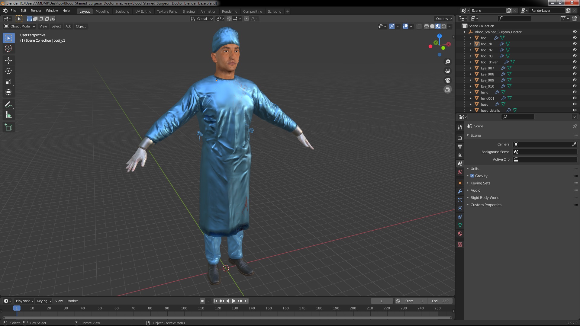 3D Blood Stained Surgeon Doctor model