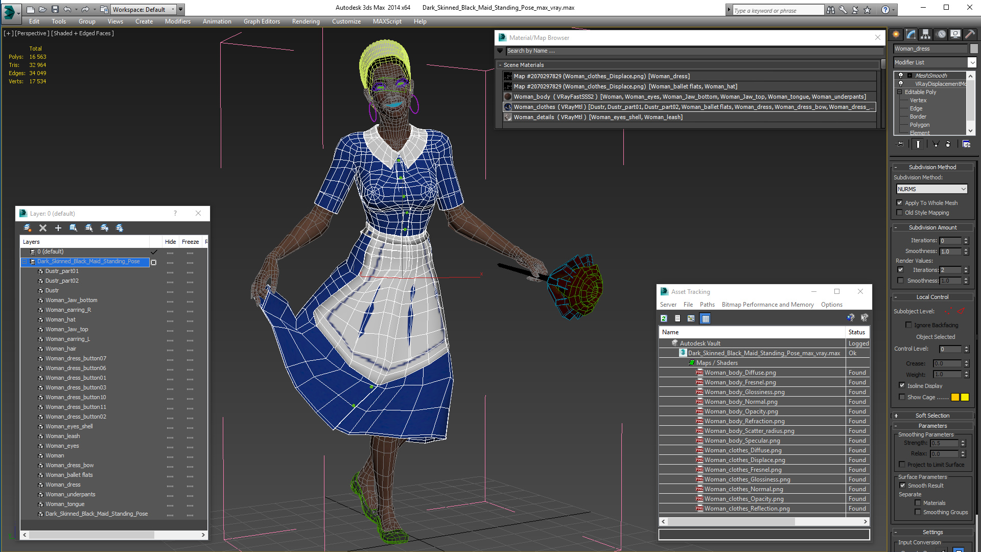 Dark Skinned Black Maid Standing Pose 3D