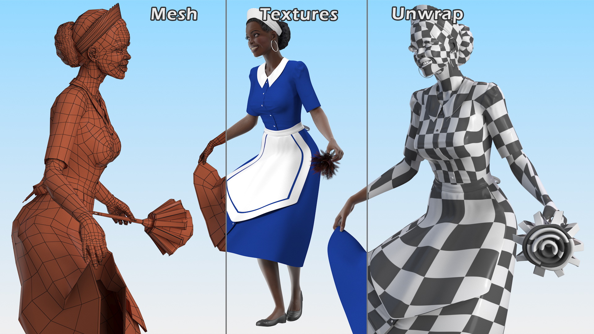 Dark Skinned Black Maid Standing Pose 3D