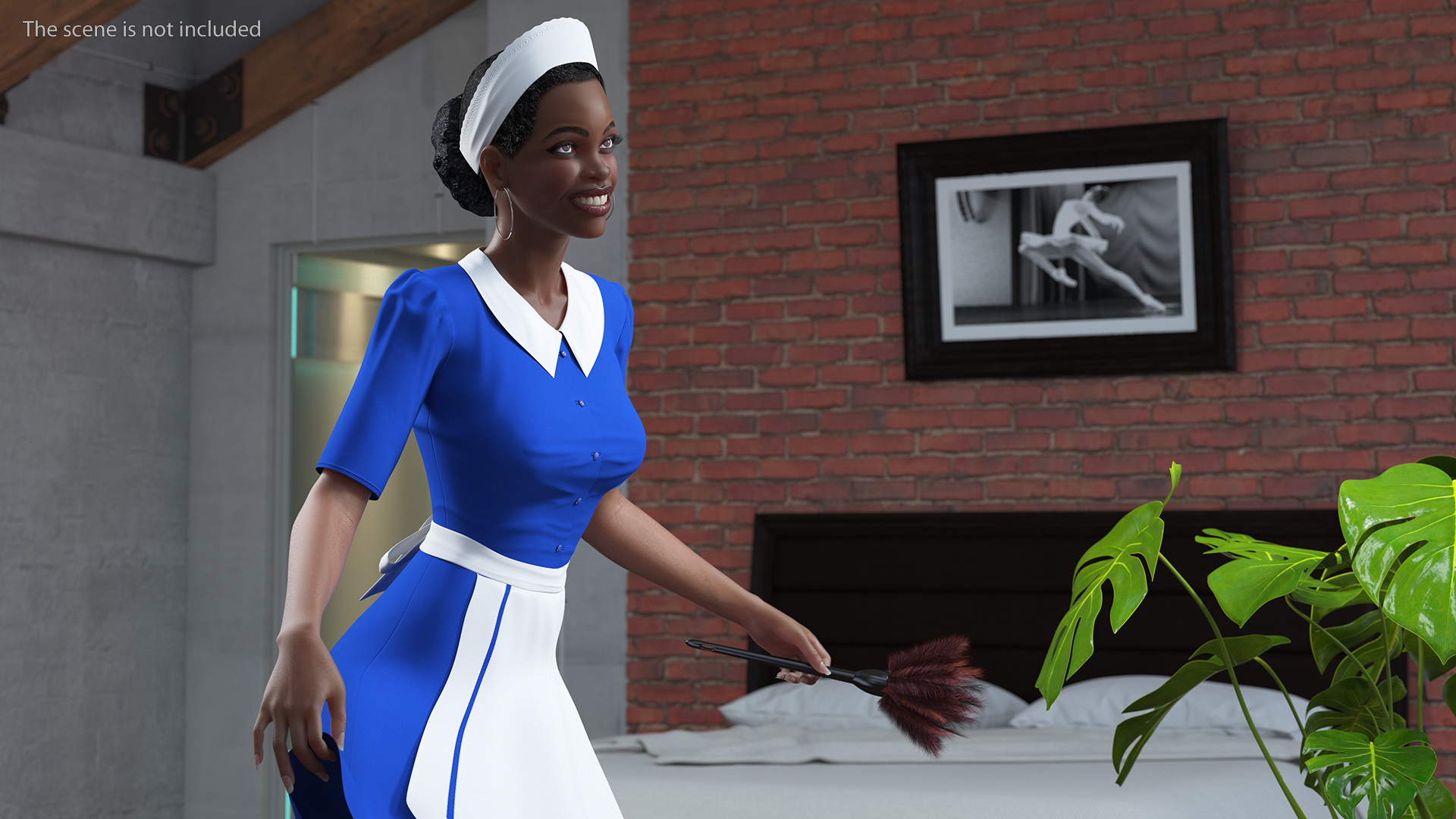Dark Skinned Black Maid Standing Pose 3D