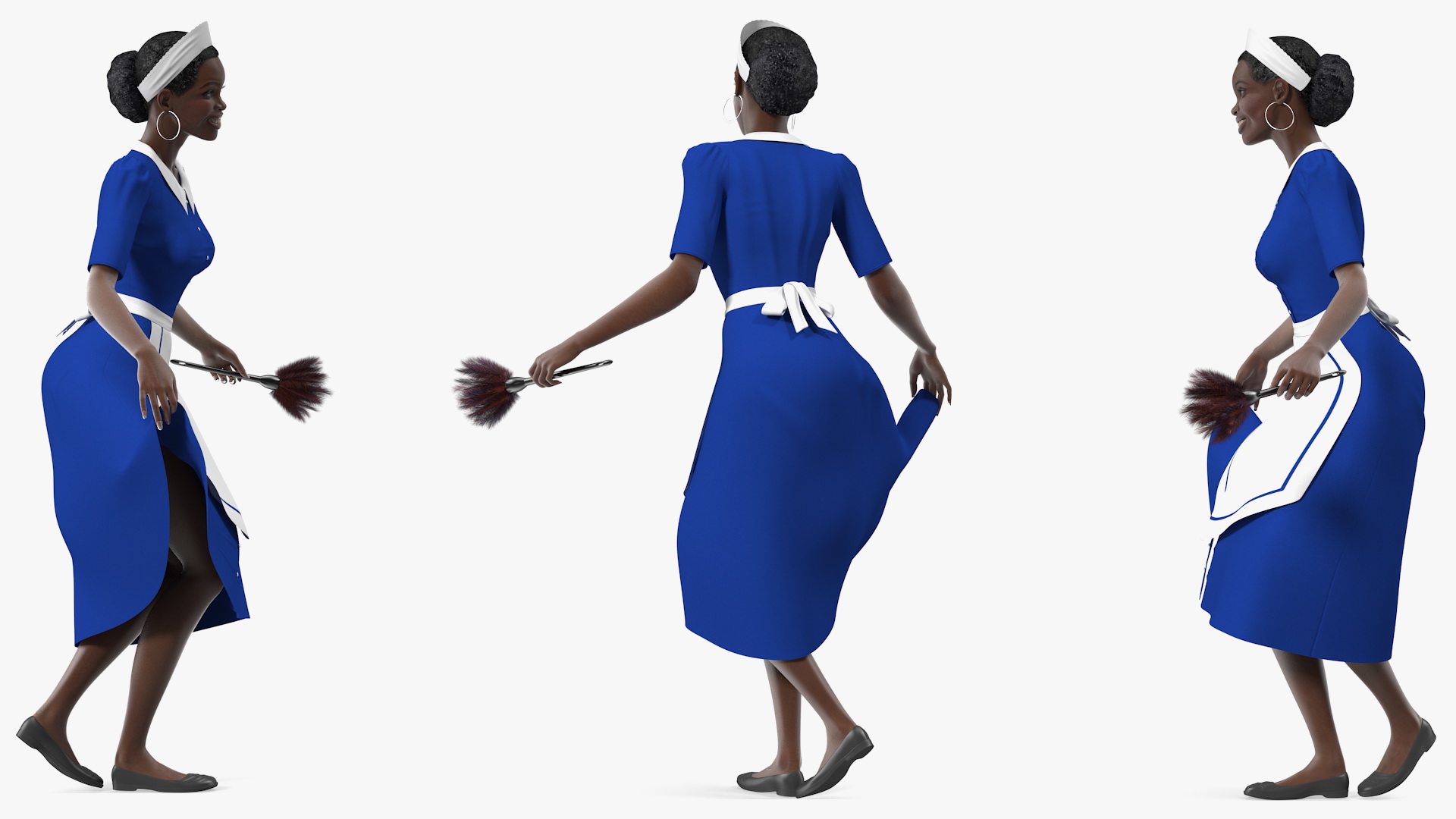 Dark Skinned Black Maid Standing Pose 3D