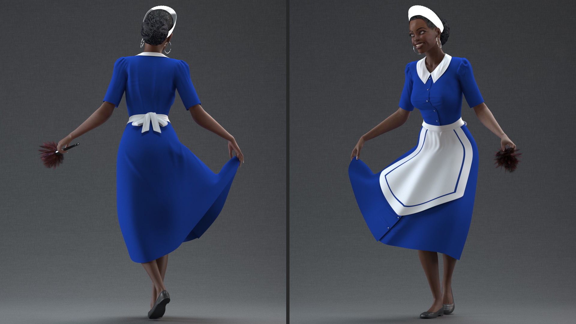 Dark Skinned Black Maid Standing Pose 3D