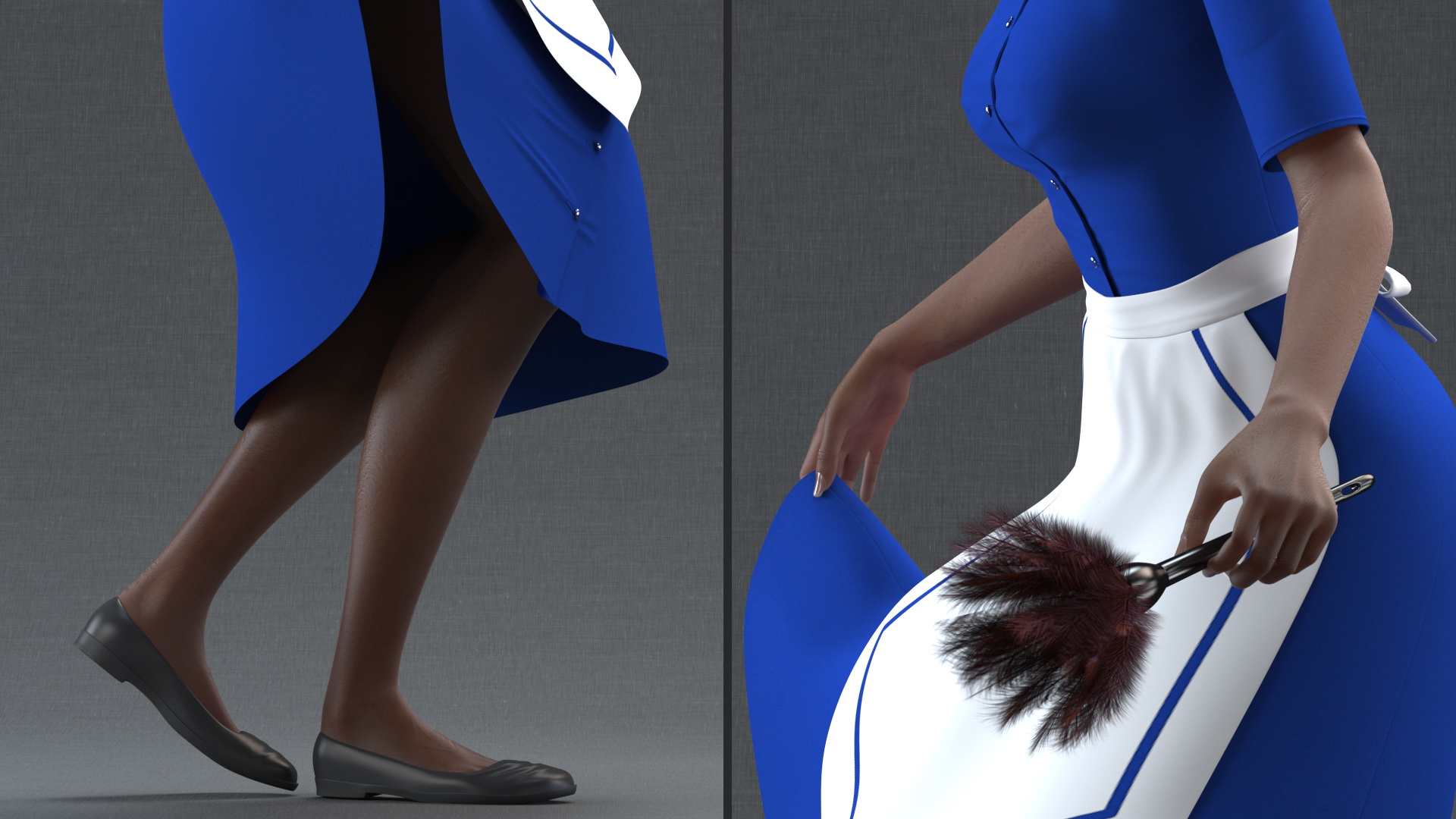 Dark Skinned Black Maid Standing Pose 3D