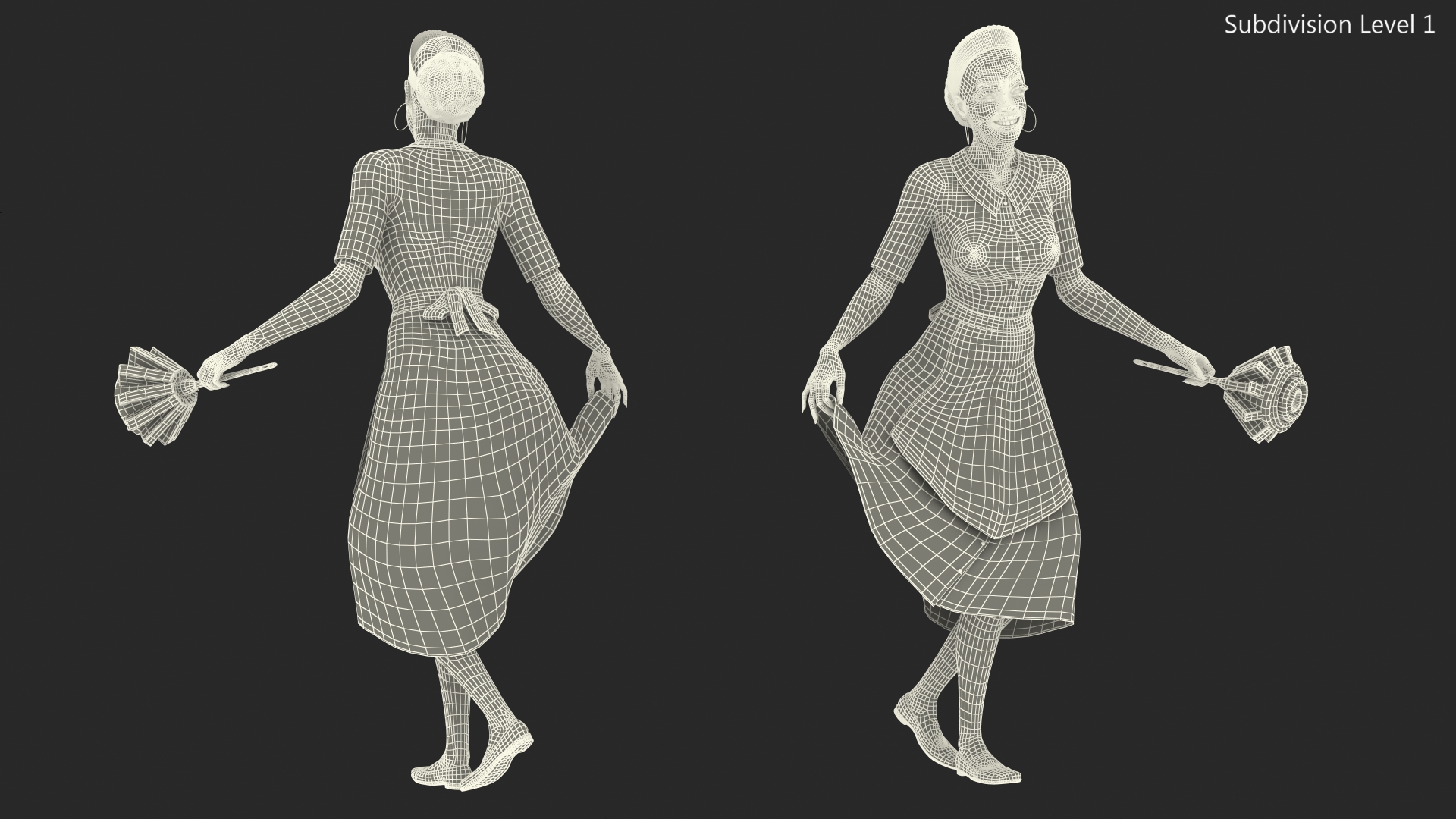 Dark Skinned Black Maid Standing Pose 3D