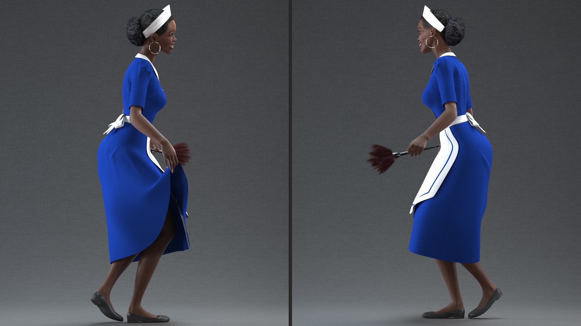 Dark Skinned Black Maid Standing Pose 3D