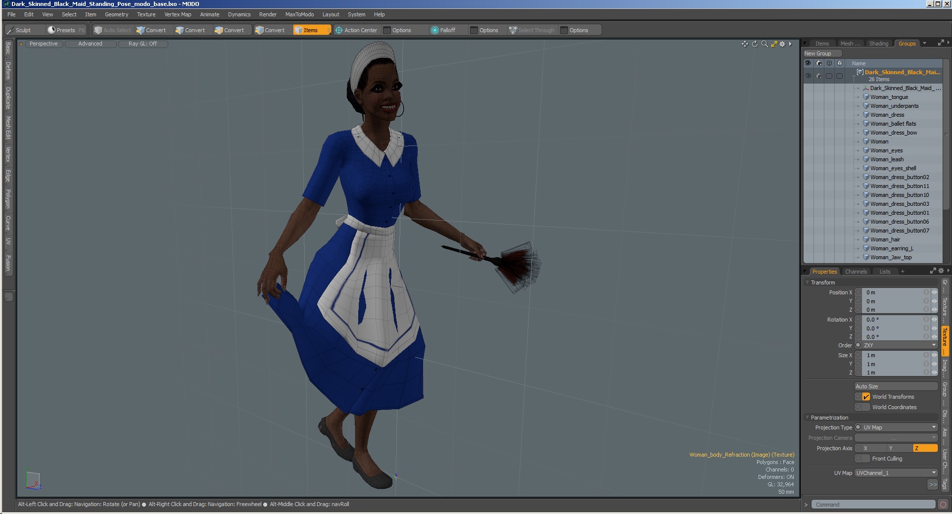 Dark Skinned Black Maid Standing Pose 3D
