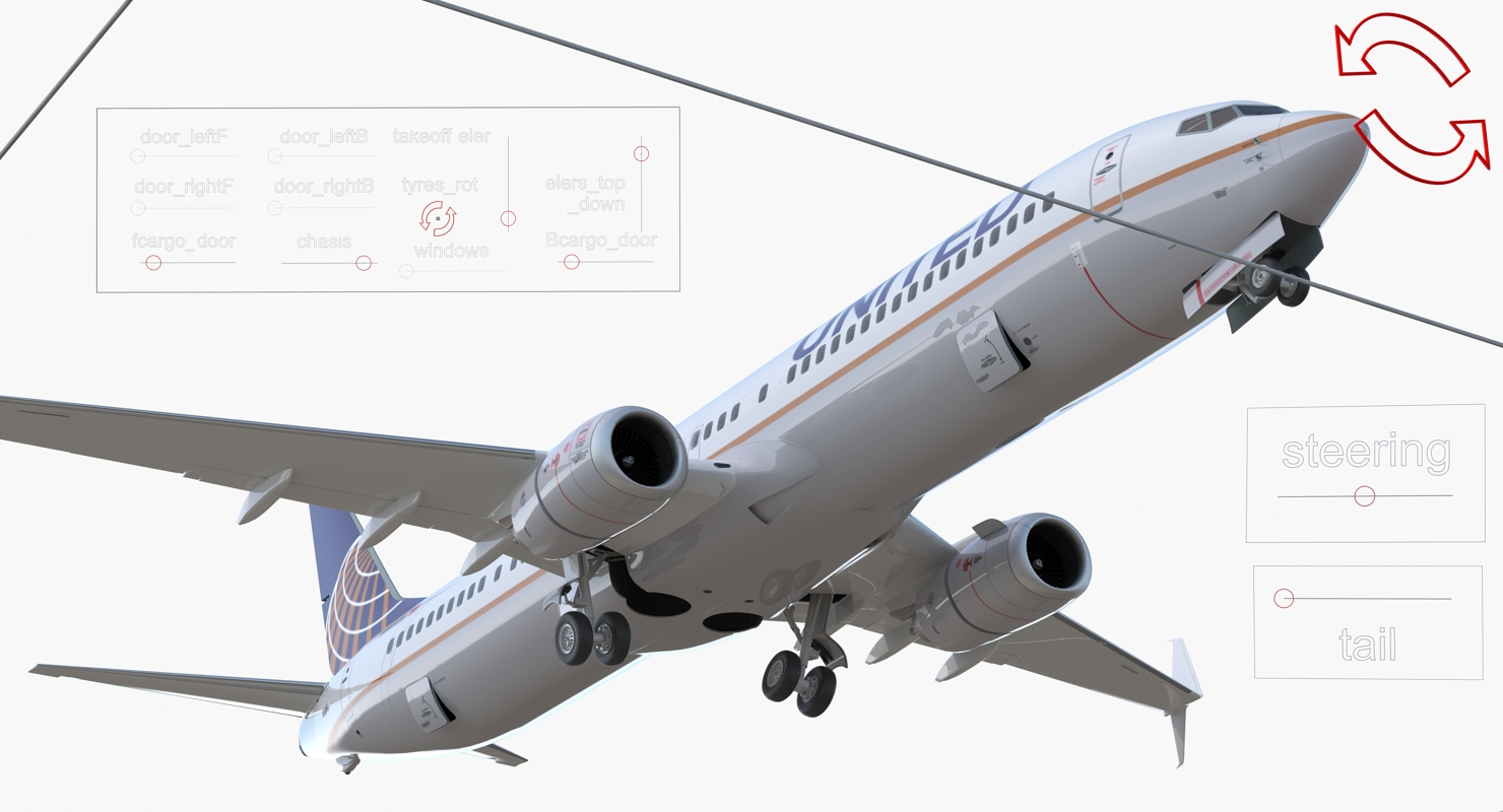 3D Boeing 737 900 with Interior and Cockpit United Airlines Rigged model