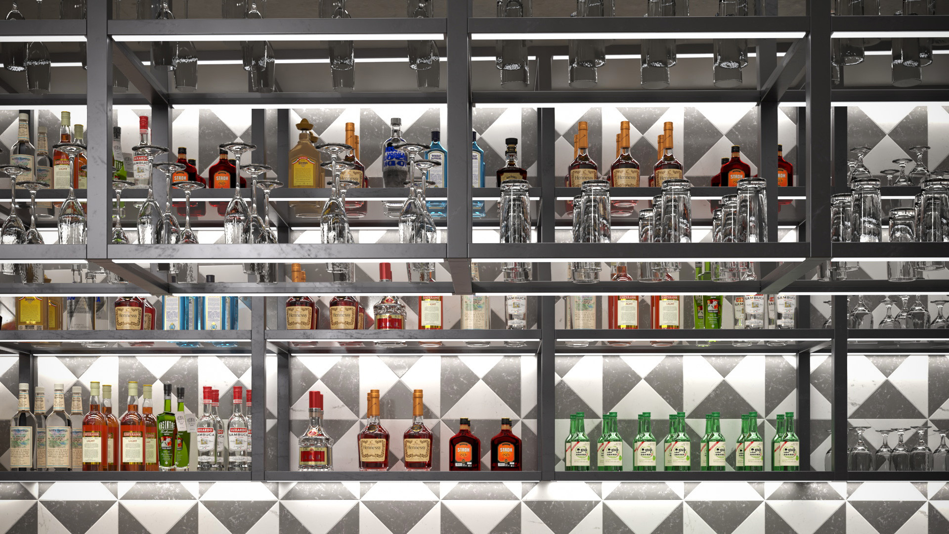 3D model Modern Bar Counter Filled