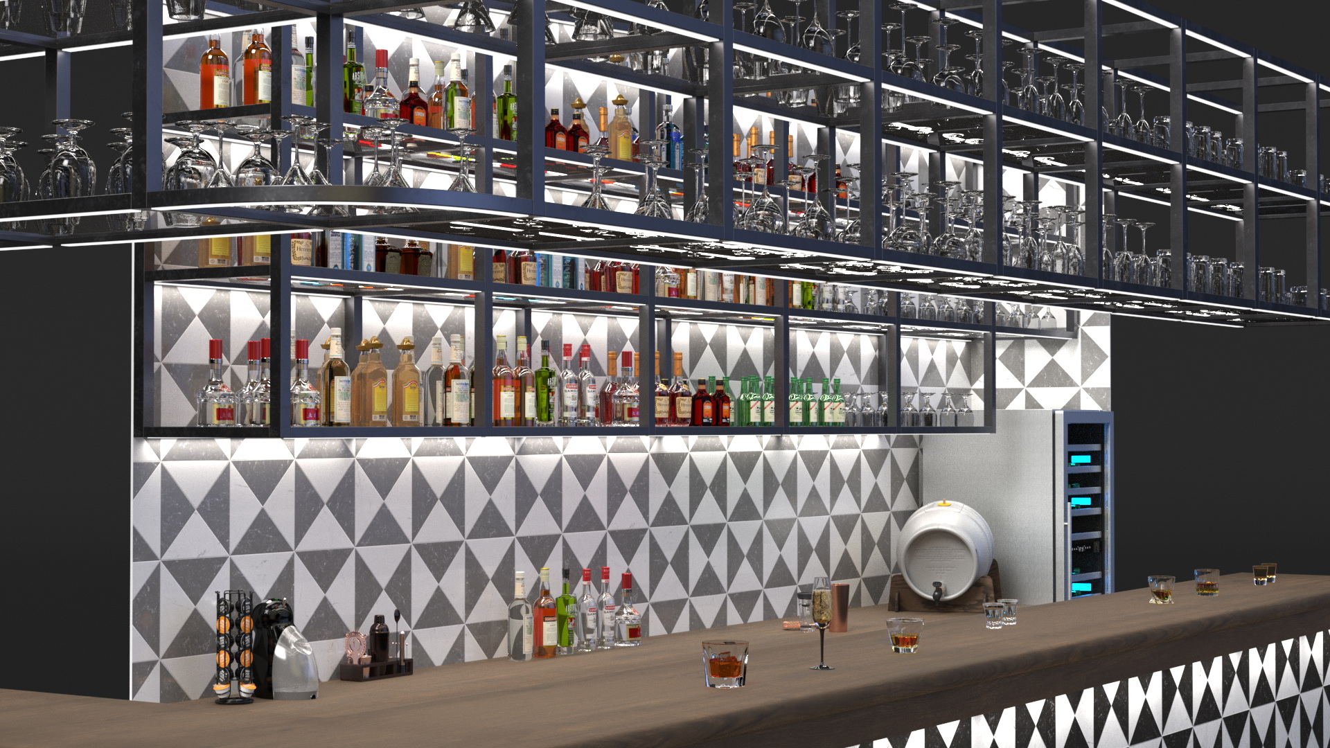 3D model Modern Bar Counter Filled