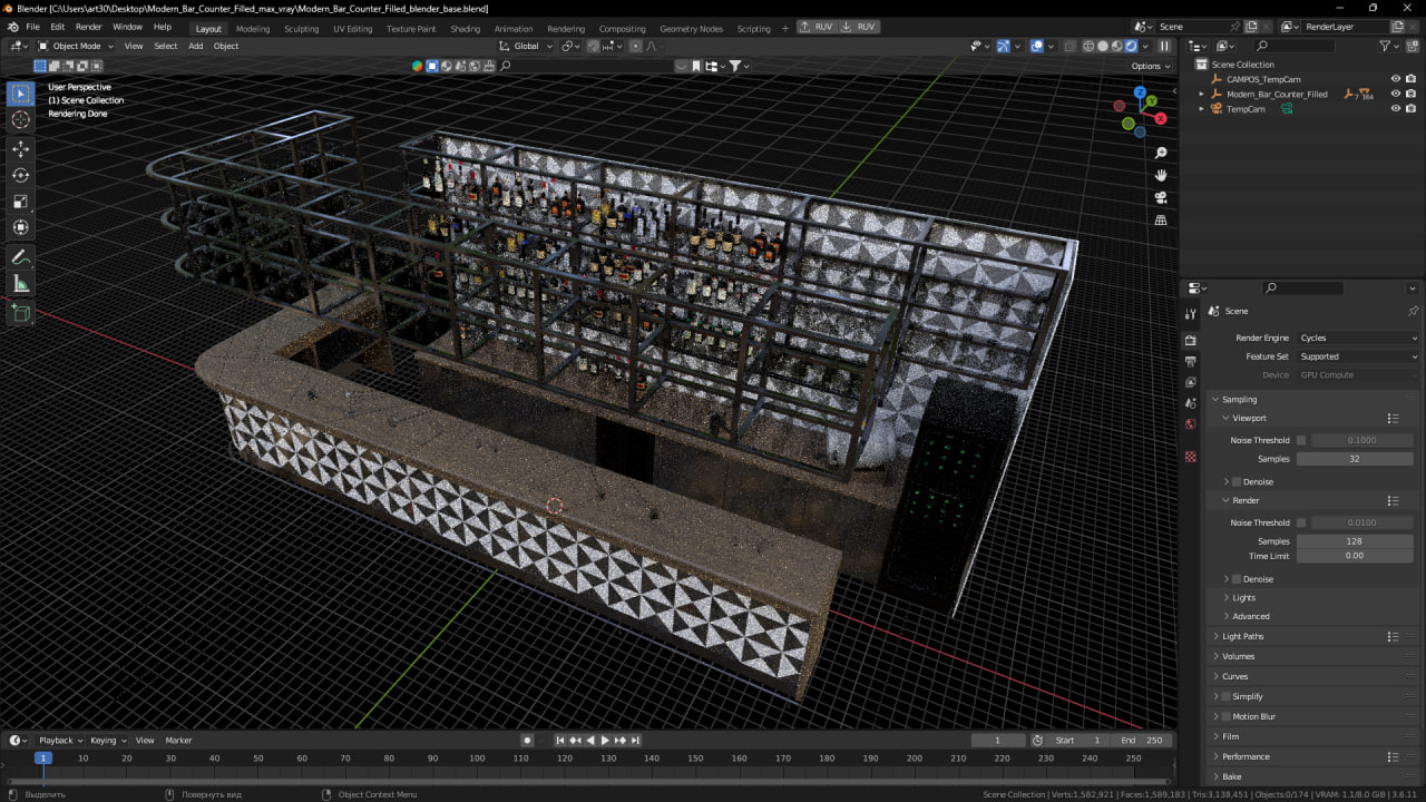 3D model Modern Bar Counter Filled