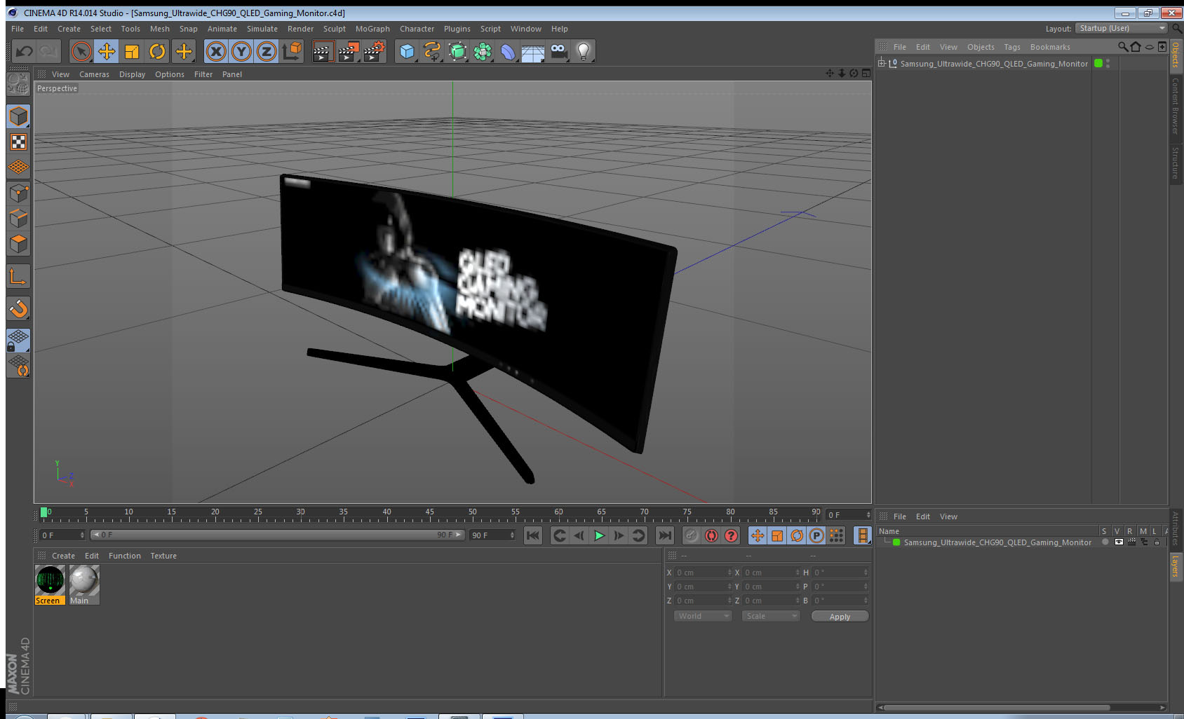 3D Samsung Ultrawide CHG90 QLED Gaming Monitor model