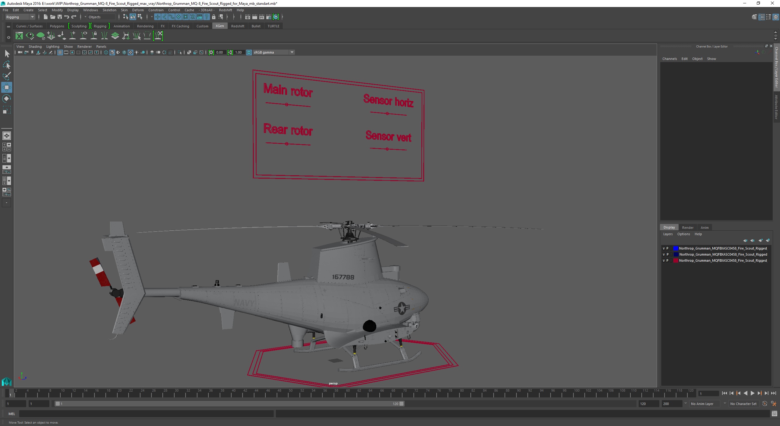 3D Northrop Grumman MQ-8 Fire Scout Rigged for Maya model