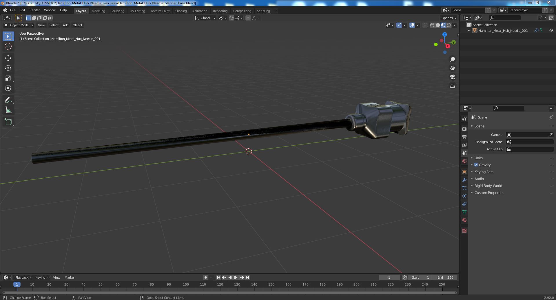 3D model Hamilton Metal Hub Needle