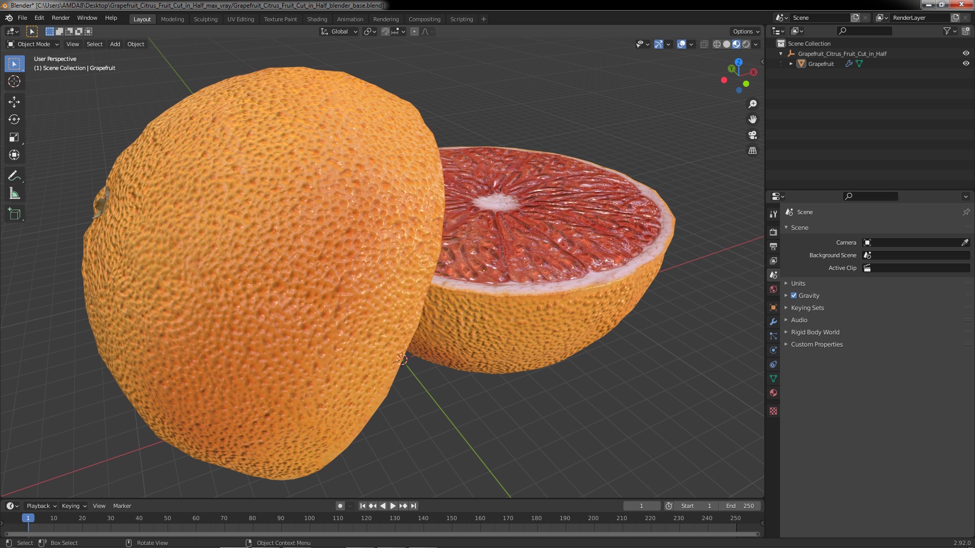 3D model Grapefruit Citrus Fruit Cut in Half