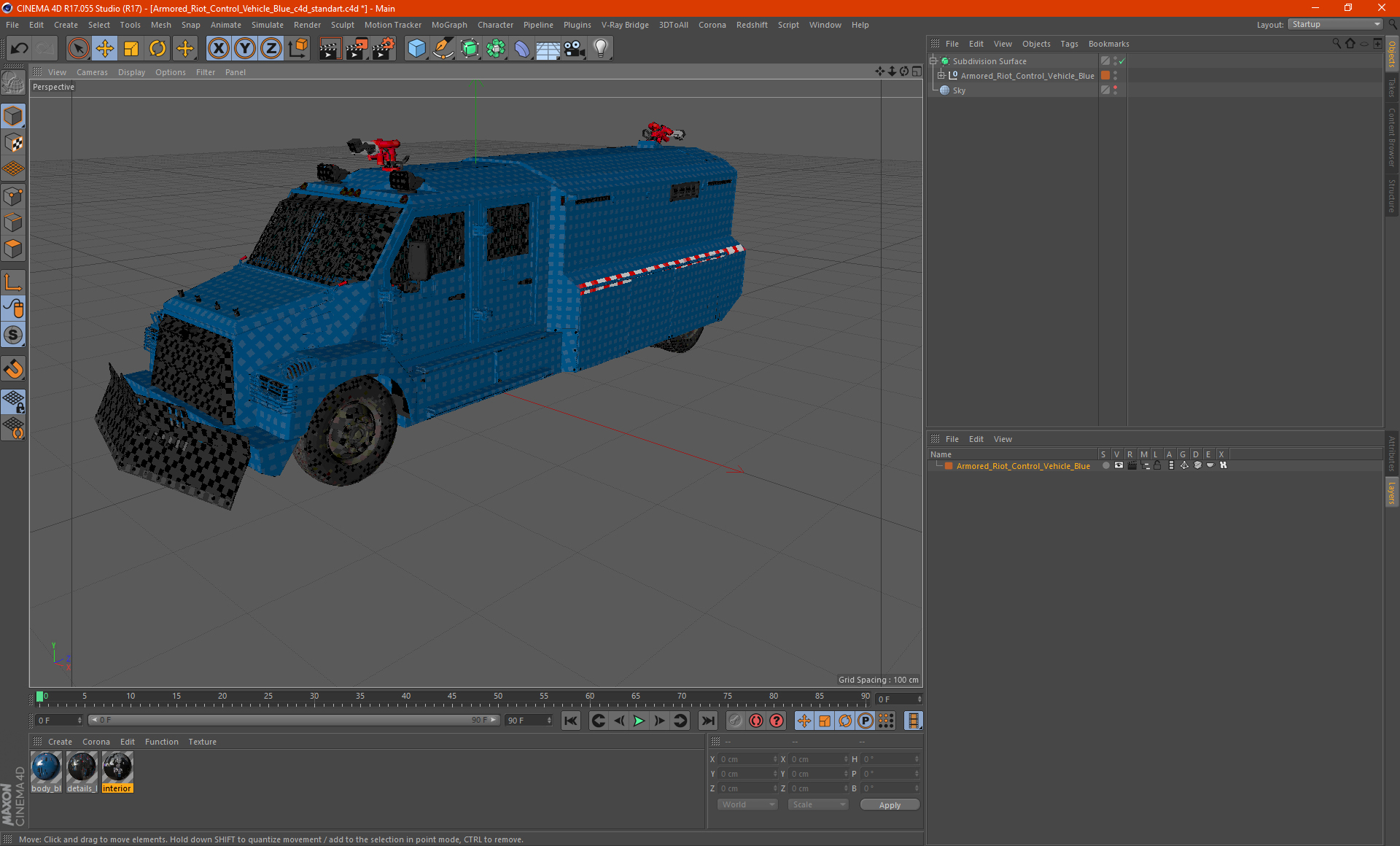 3D Armored Riot Control Vehicle Blue model