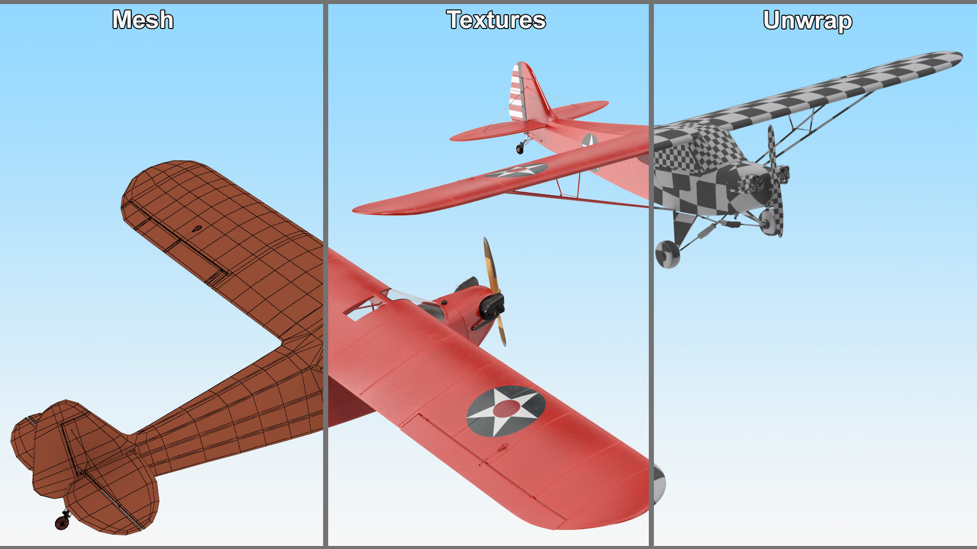 3D Classic Monoplane Aircraft Piper J-3
