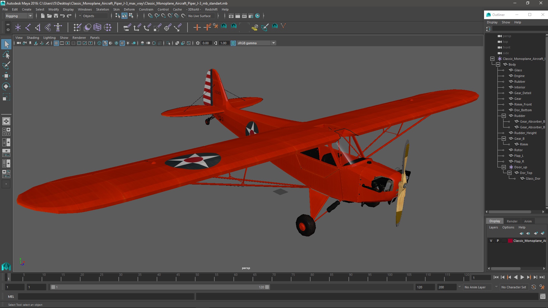 3D Classic Monoplane Aircraft Piper J-3