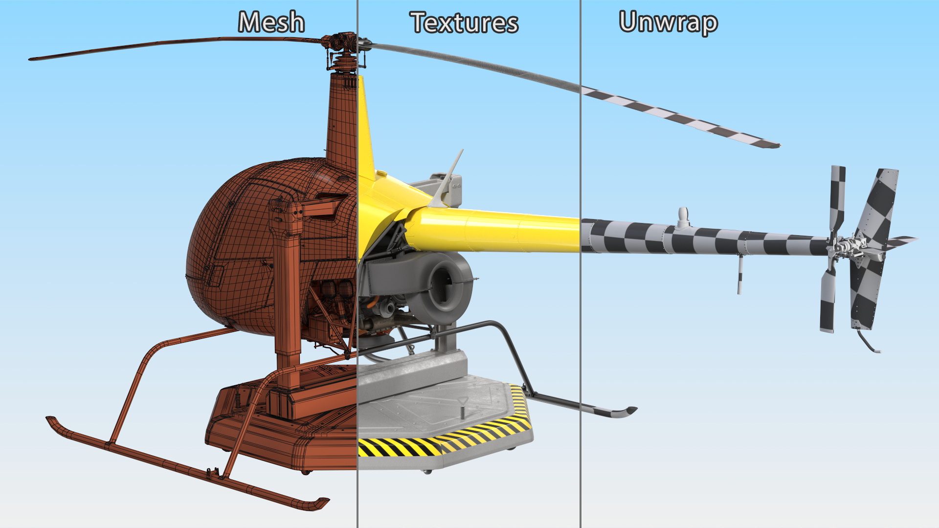 Helicopter Simulator Yellow Rigged 3D model