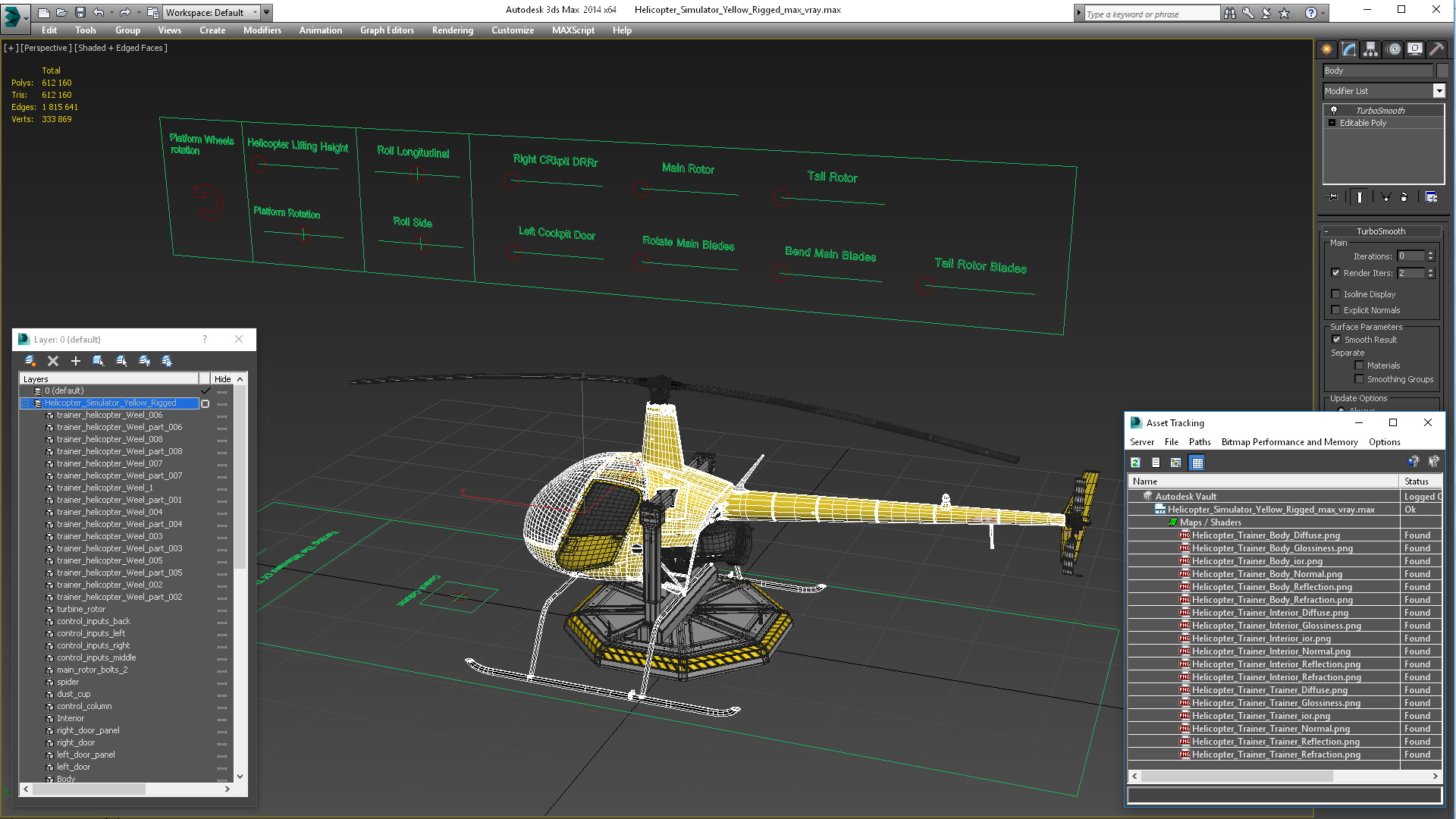 Helicopter Simulator Yellow Rigged 3D model