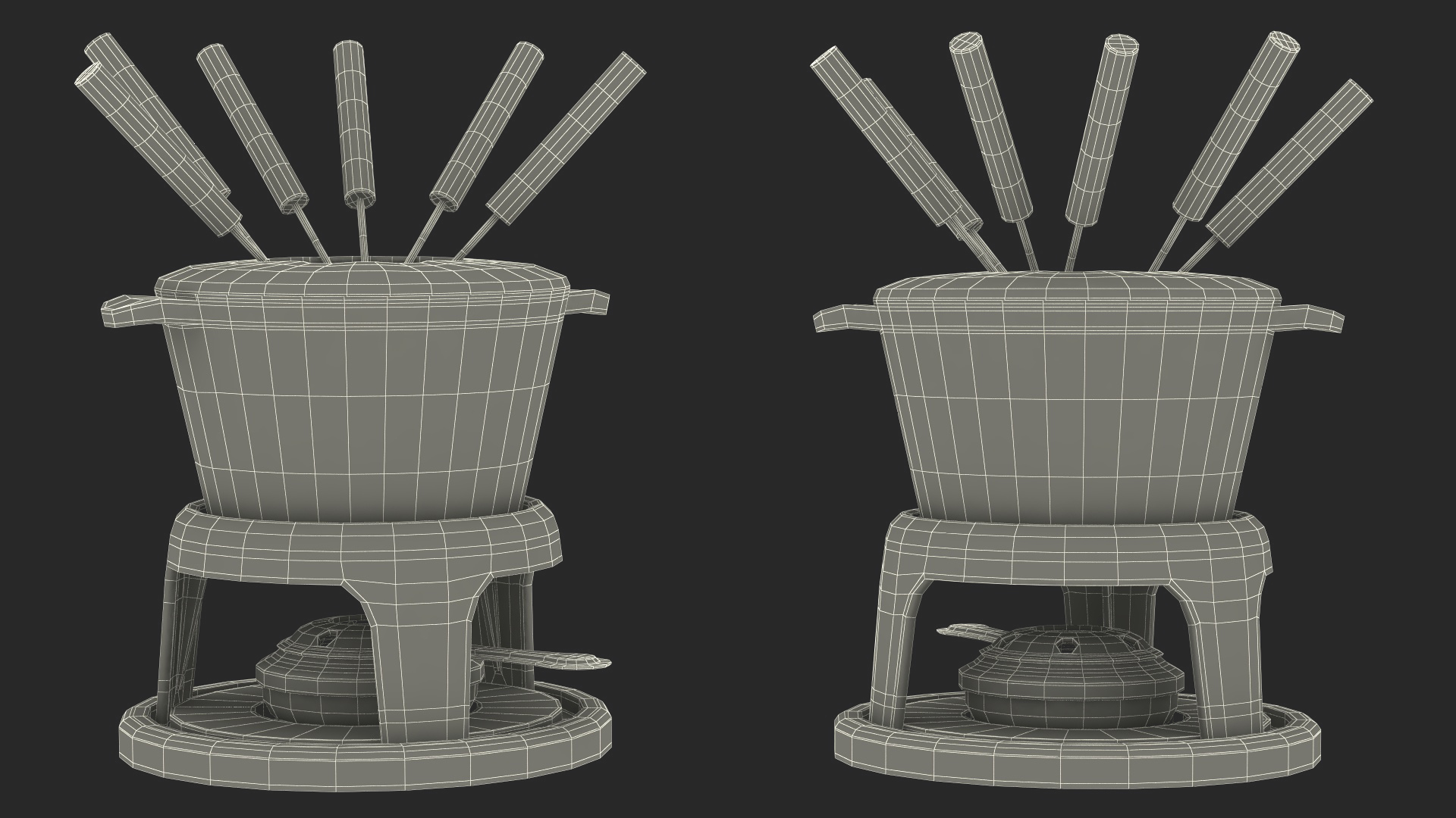 3D Iron Fondue Set Beige