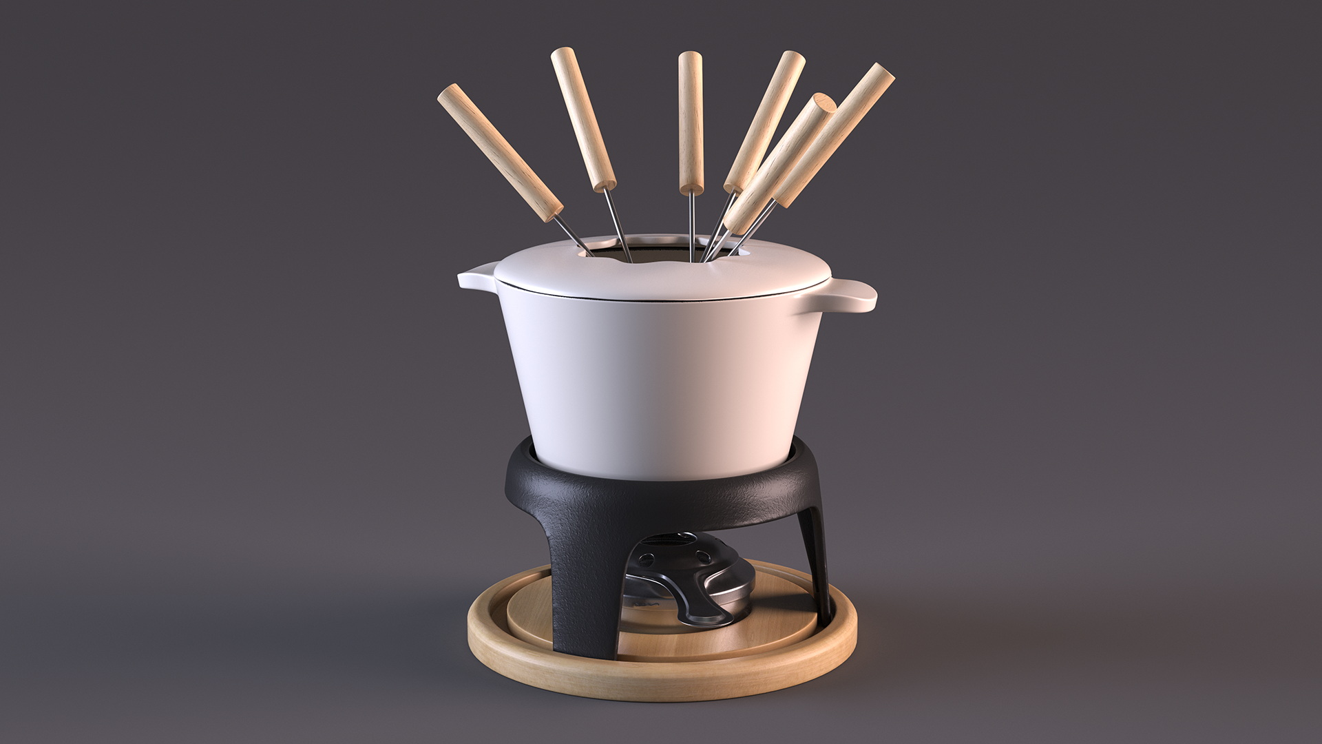 3D Iron Fondue Set Beige