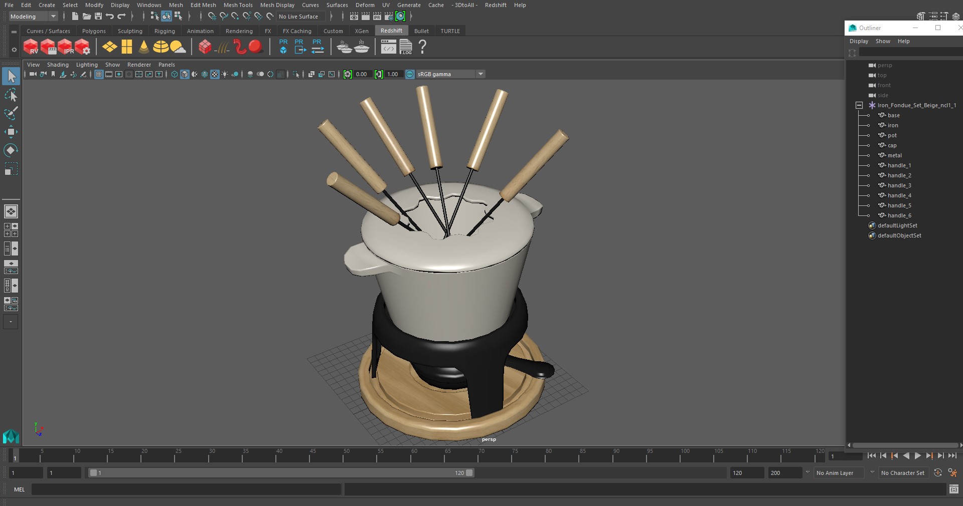 3D Iron Fondue Set Beige