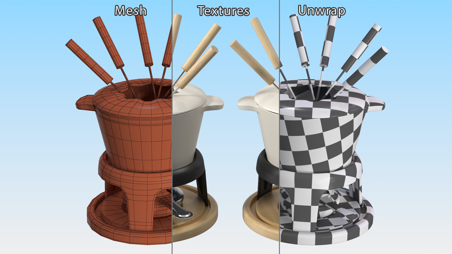 3D Iron Fondue Set Beige