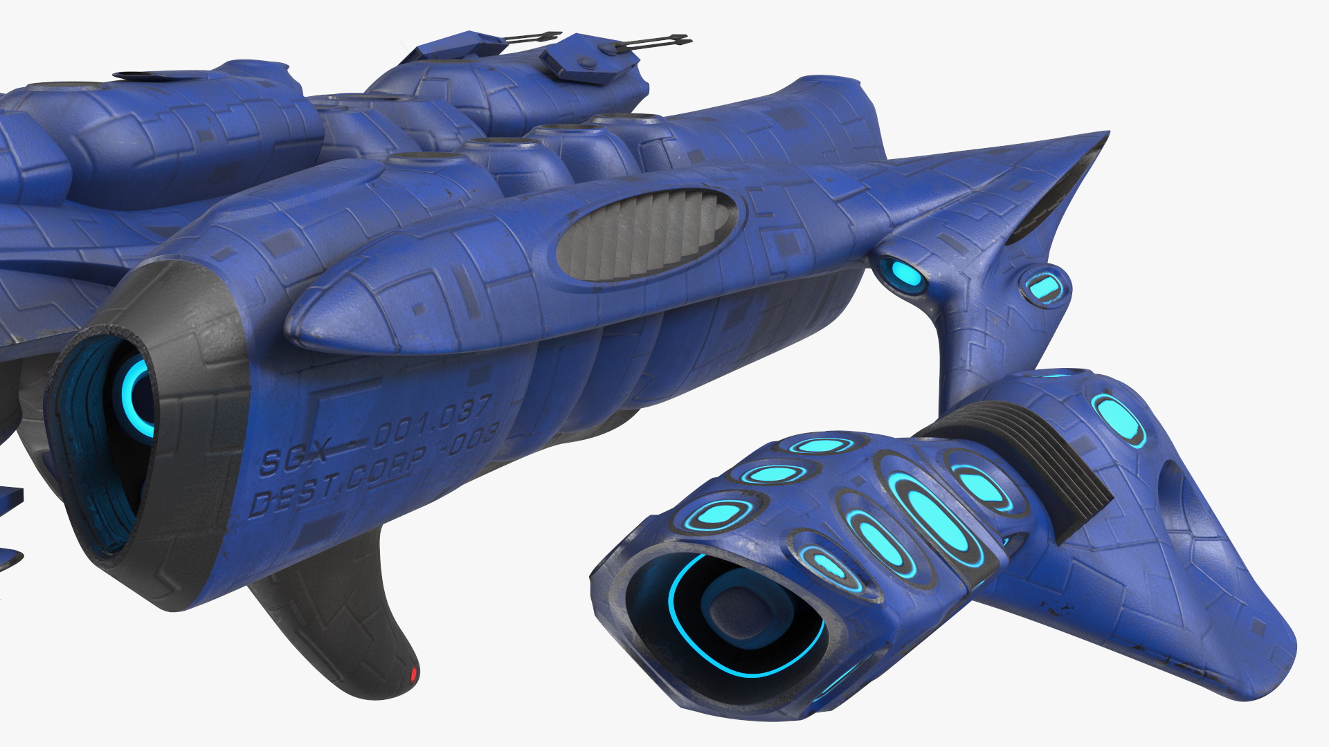 Futuristic Combat Spaceship Blue 3D