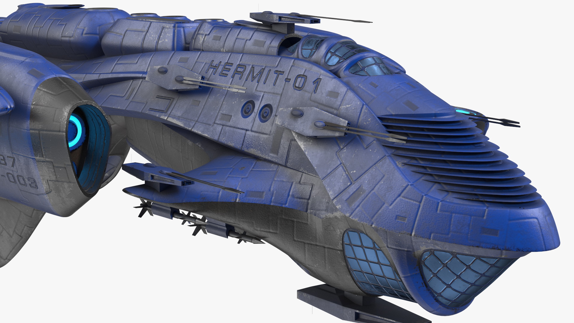 Futuristic Combat Spaceship Blue 3D
