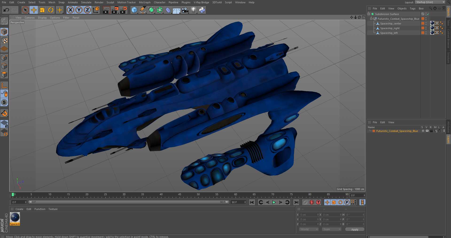 Futuristic Combat Spaceship Blue 3D