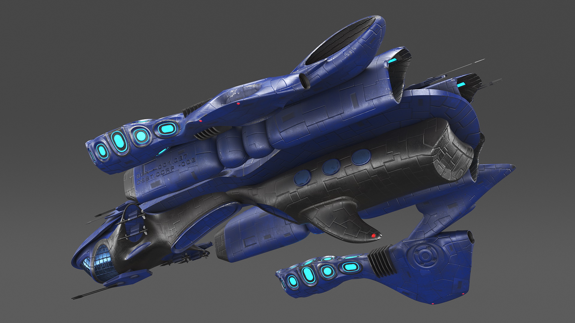 Futuristic Combat Spaceship Blue 3D