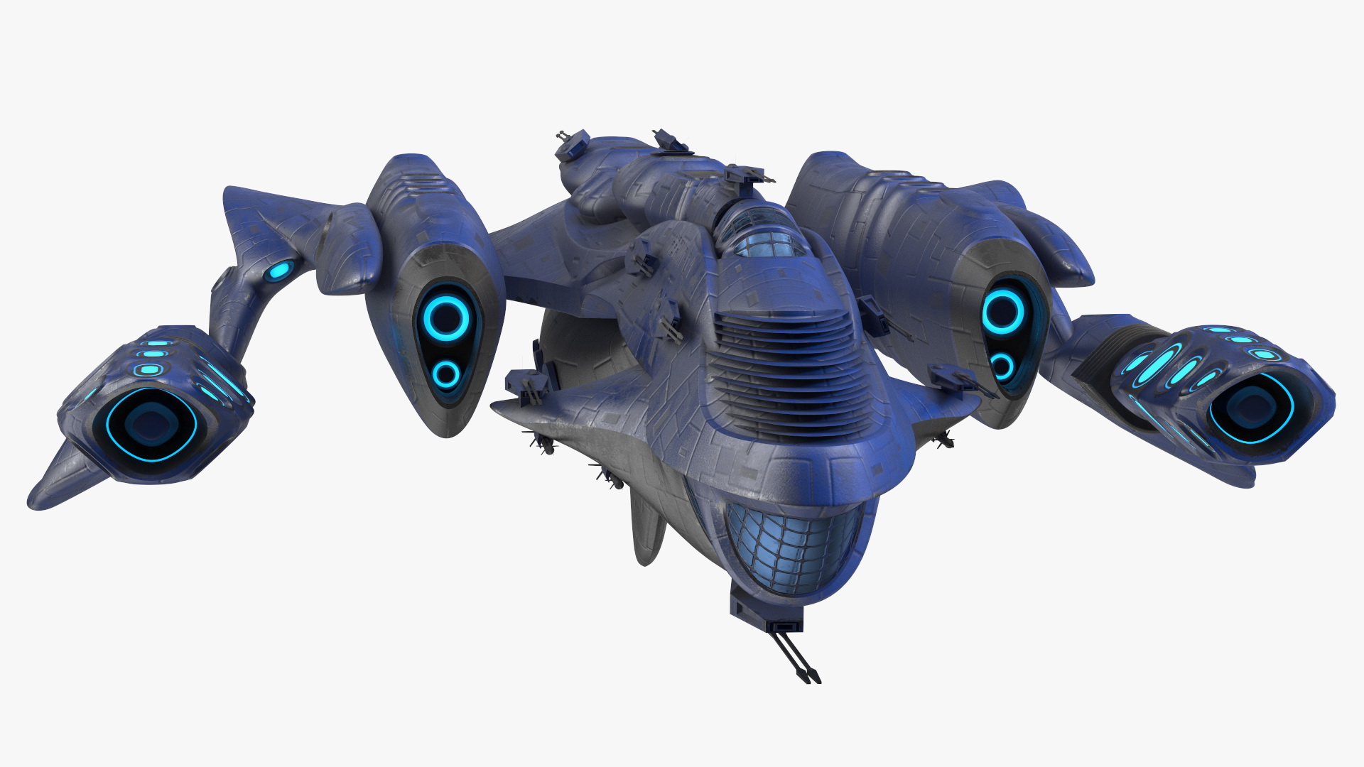 Futuristic Combat Spaceship Blue 3D