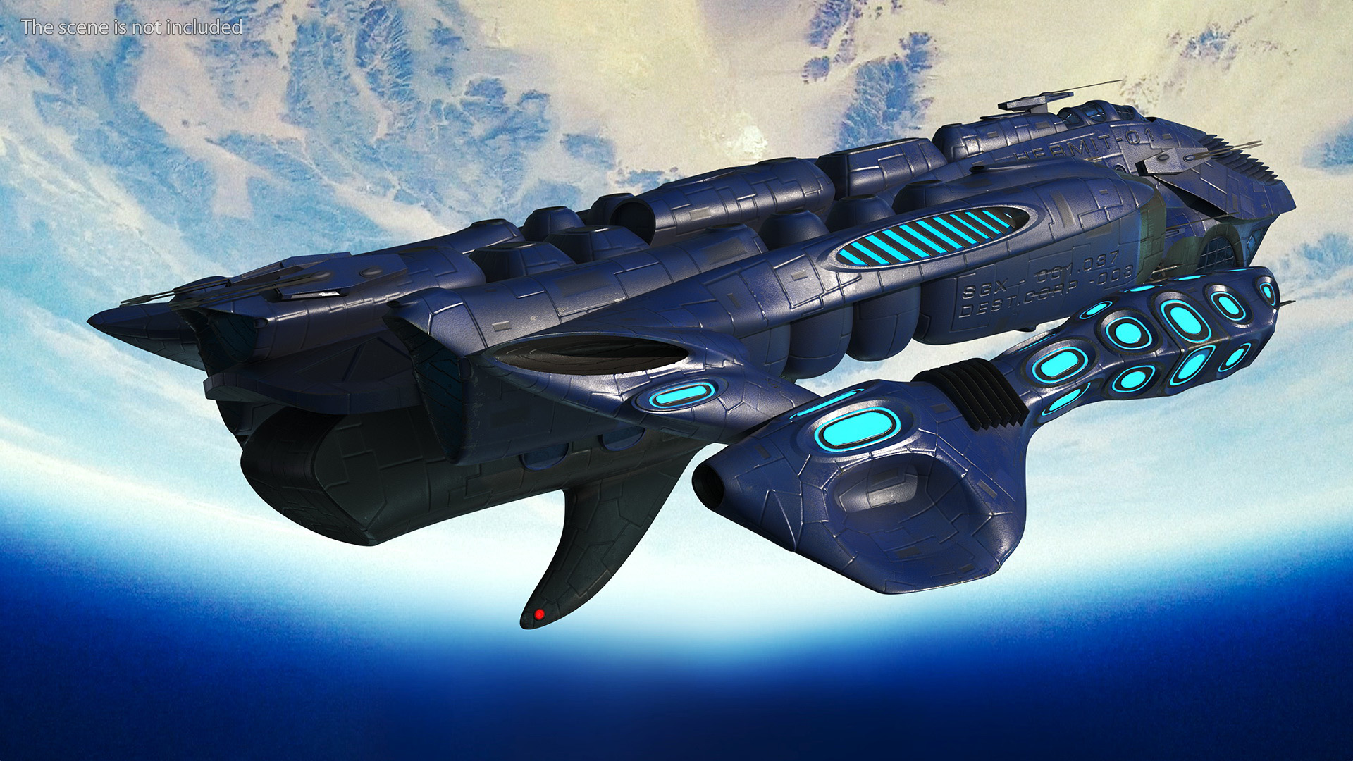 Futuristic Combat Spaceship Blue 3D