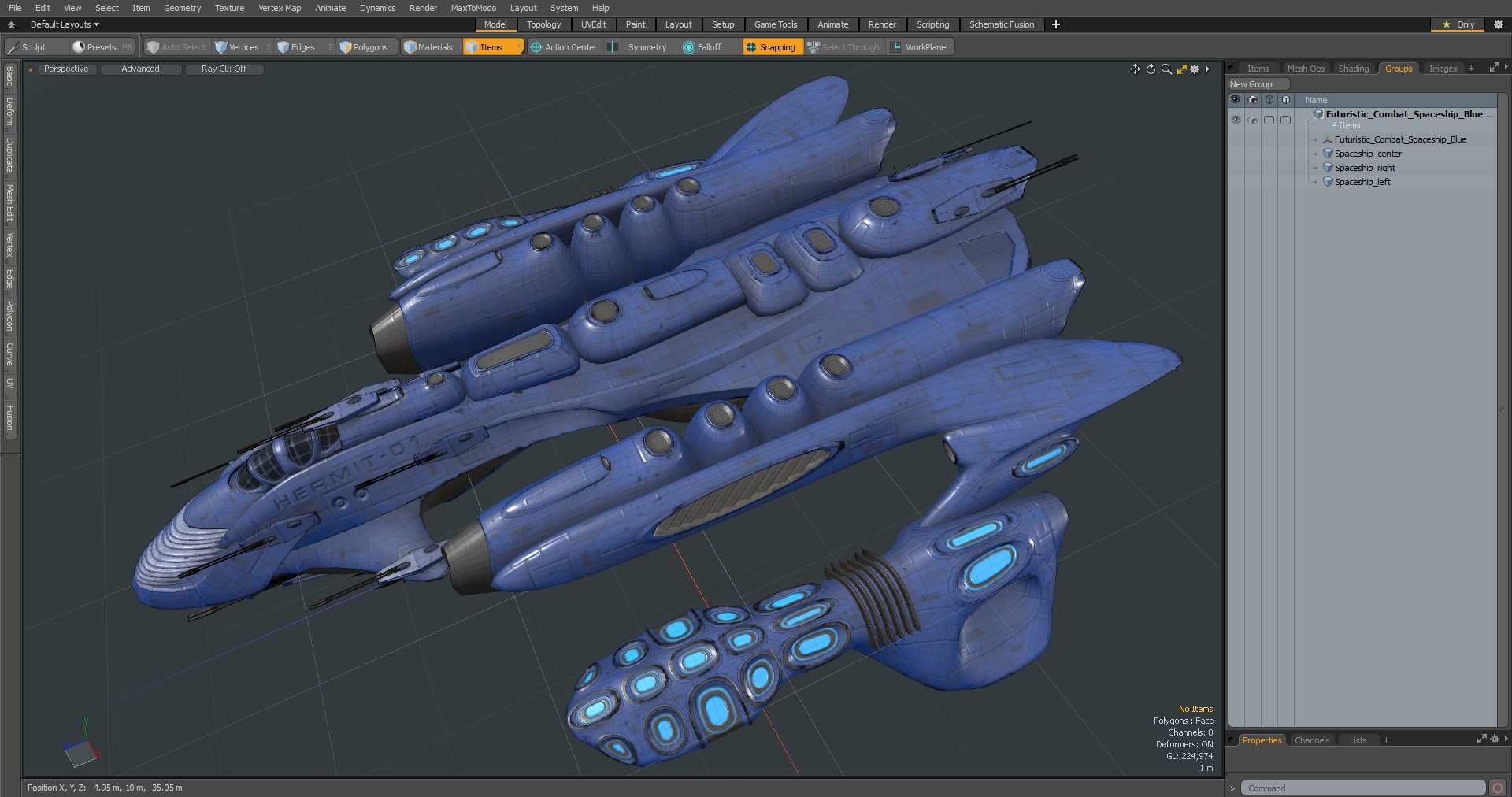 Futuristic Combat Spaceship Blue 3D