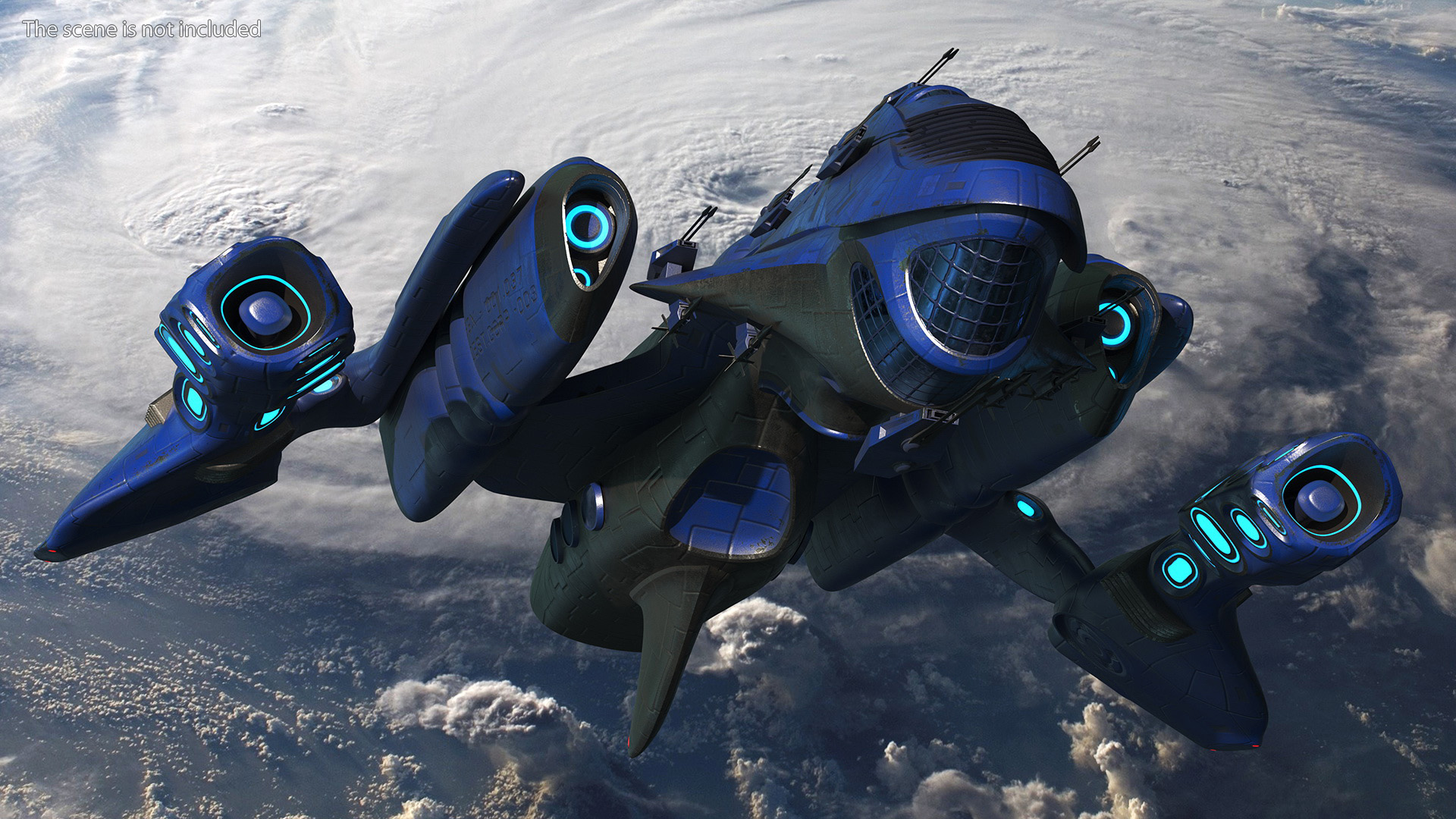 Futuristic Combat Spaceship Blue 3D