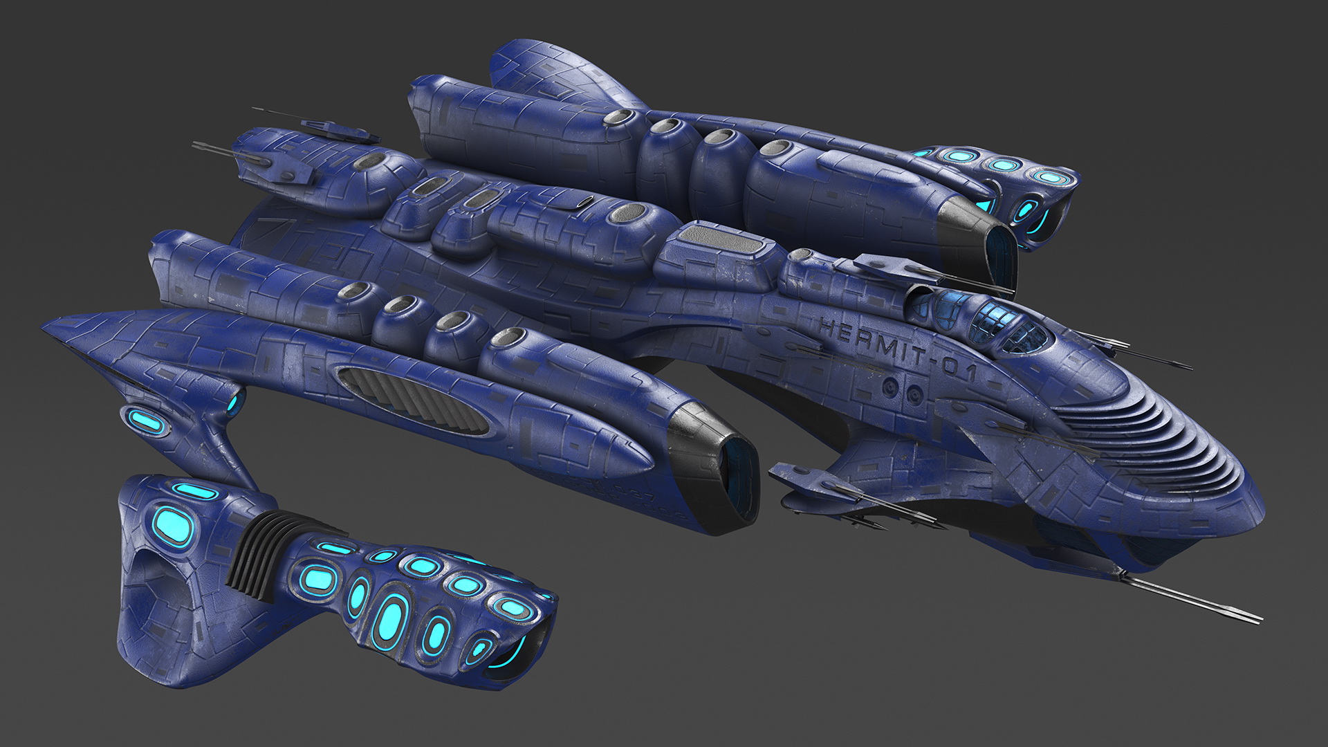 Futuristic Combat Spaceship Blue 3D