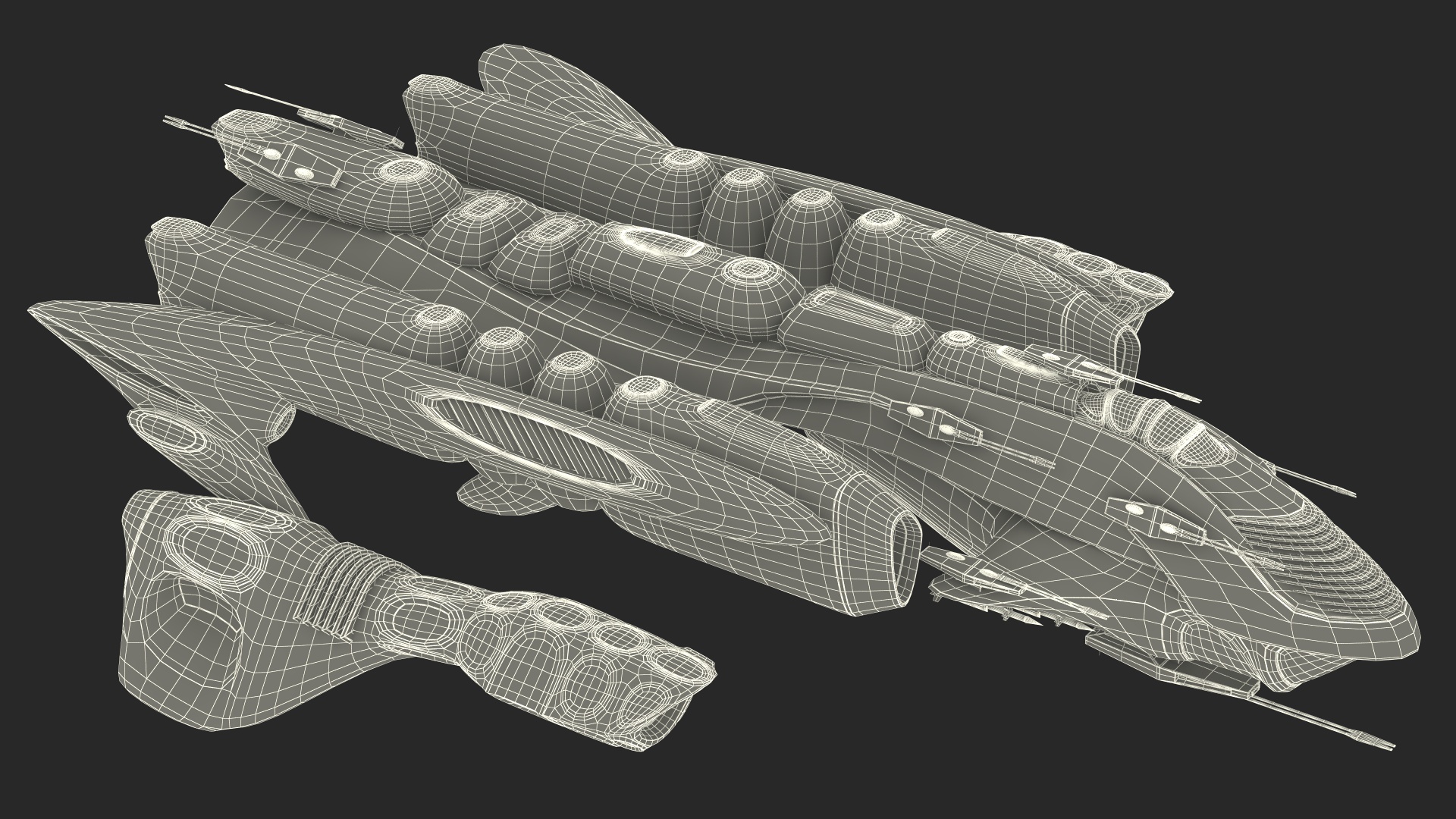 Futuristic Combat Spaceship Blue 3D