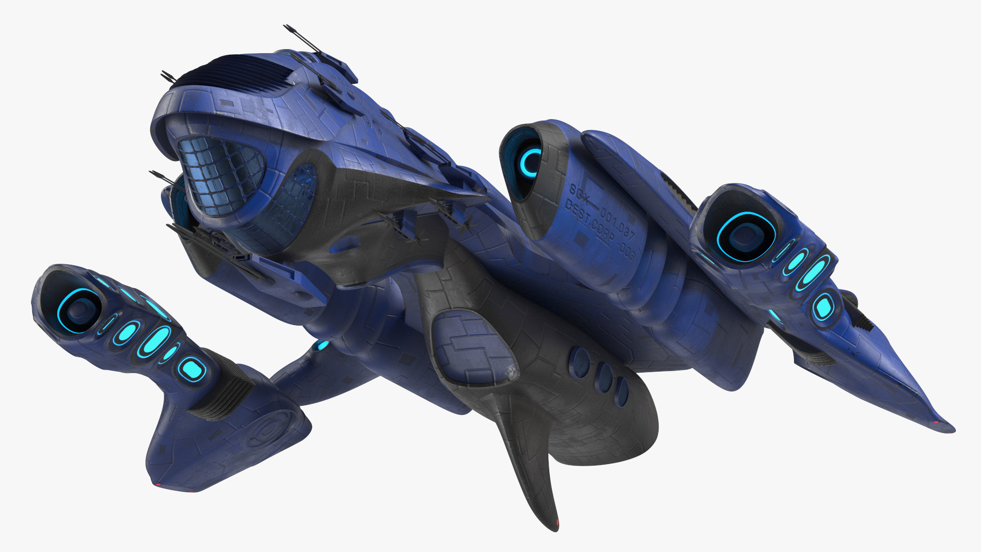 Futuristic Combat Spaceship Blue 3D