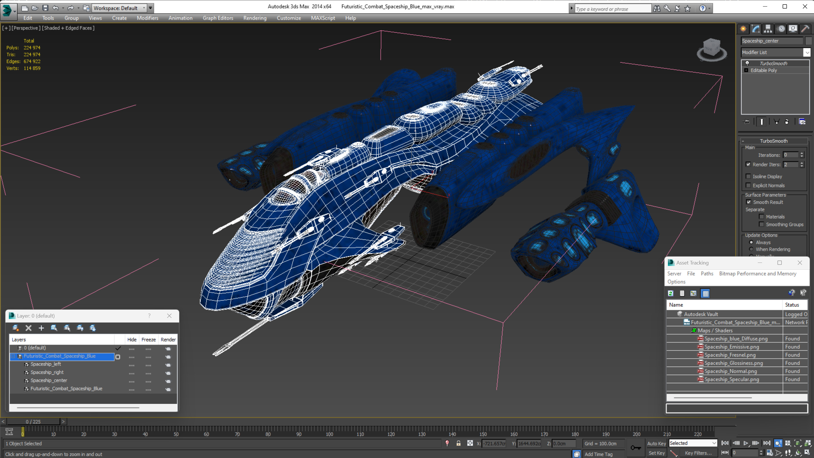 Futuristic Combat Spaceship Blue 3D