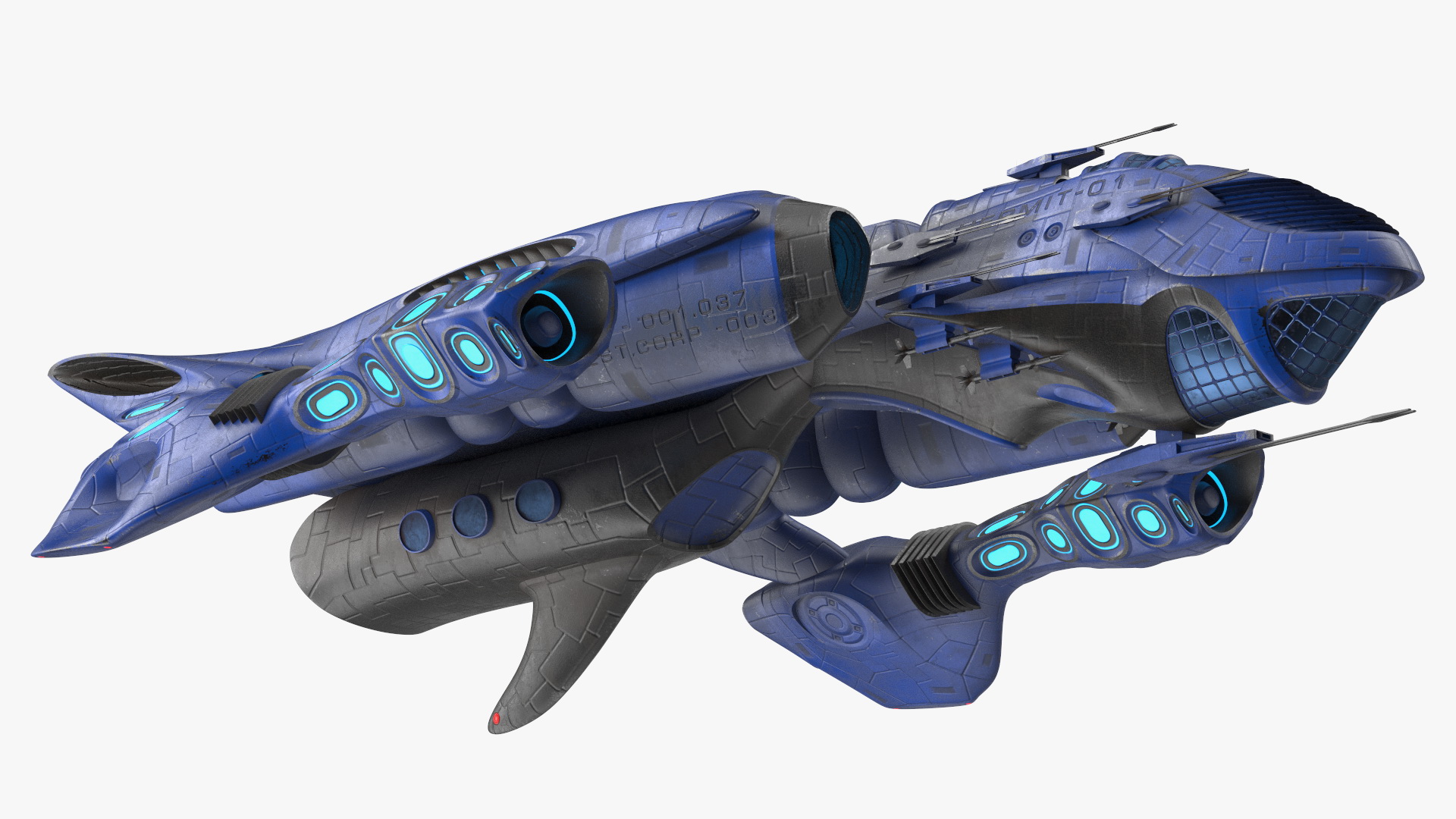 Futuristic Combat Spaceship Blue 3D