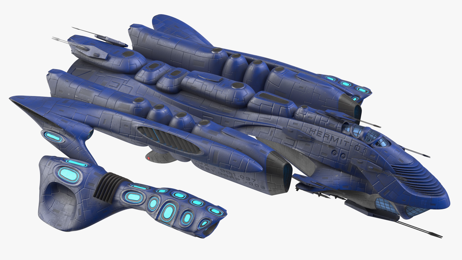 Futuristic Combat Spaceship Blue 3D
