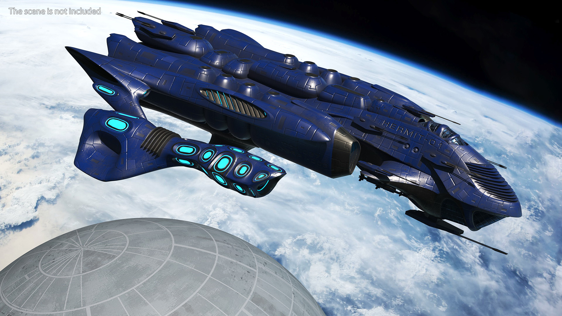 Futuristic Combat Spaceship Blue 3D