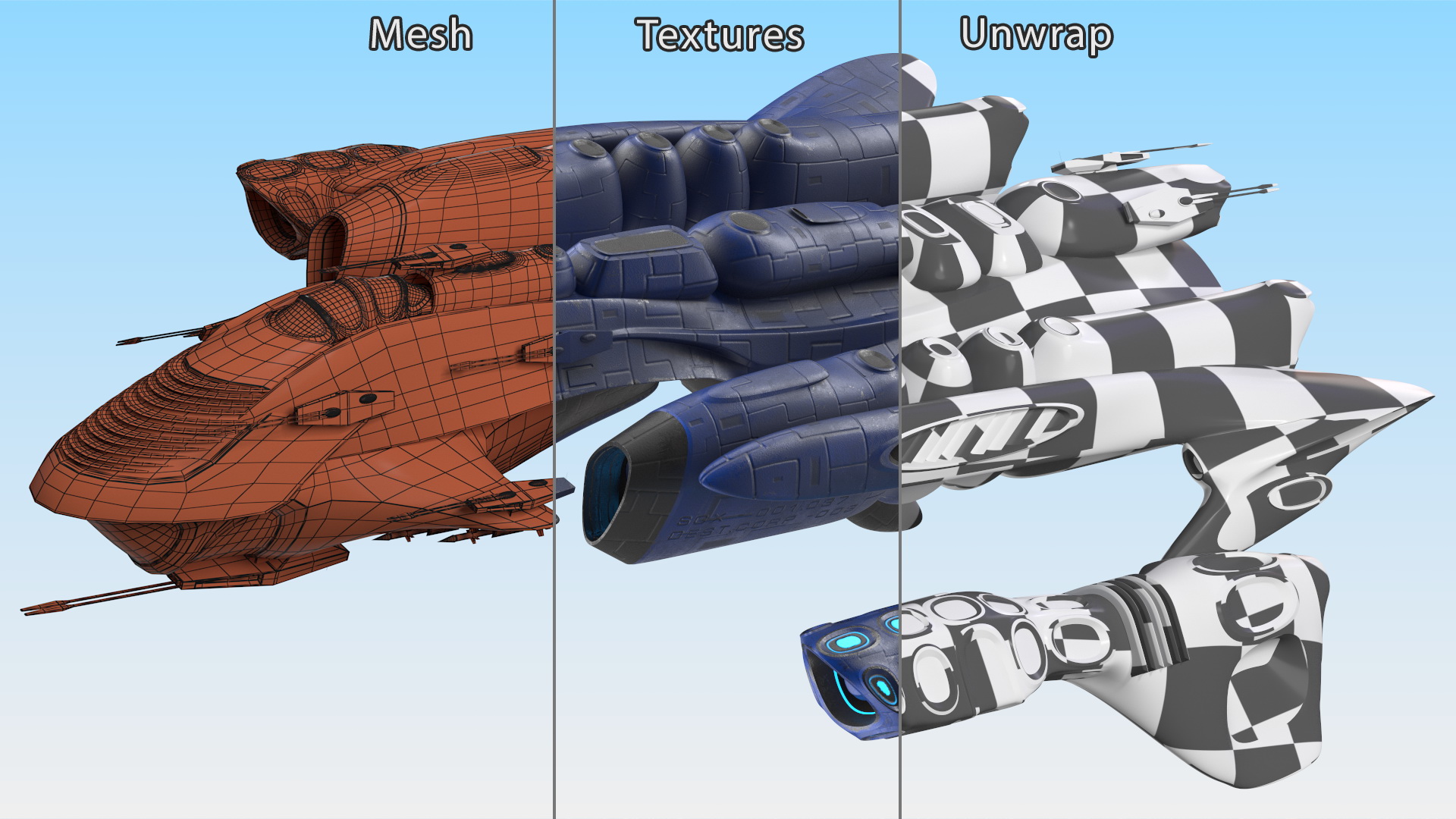 Futuristic Combat Spaceship Blue 3D