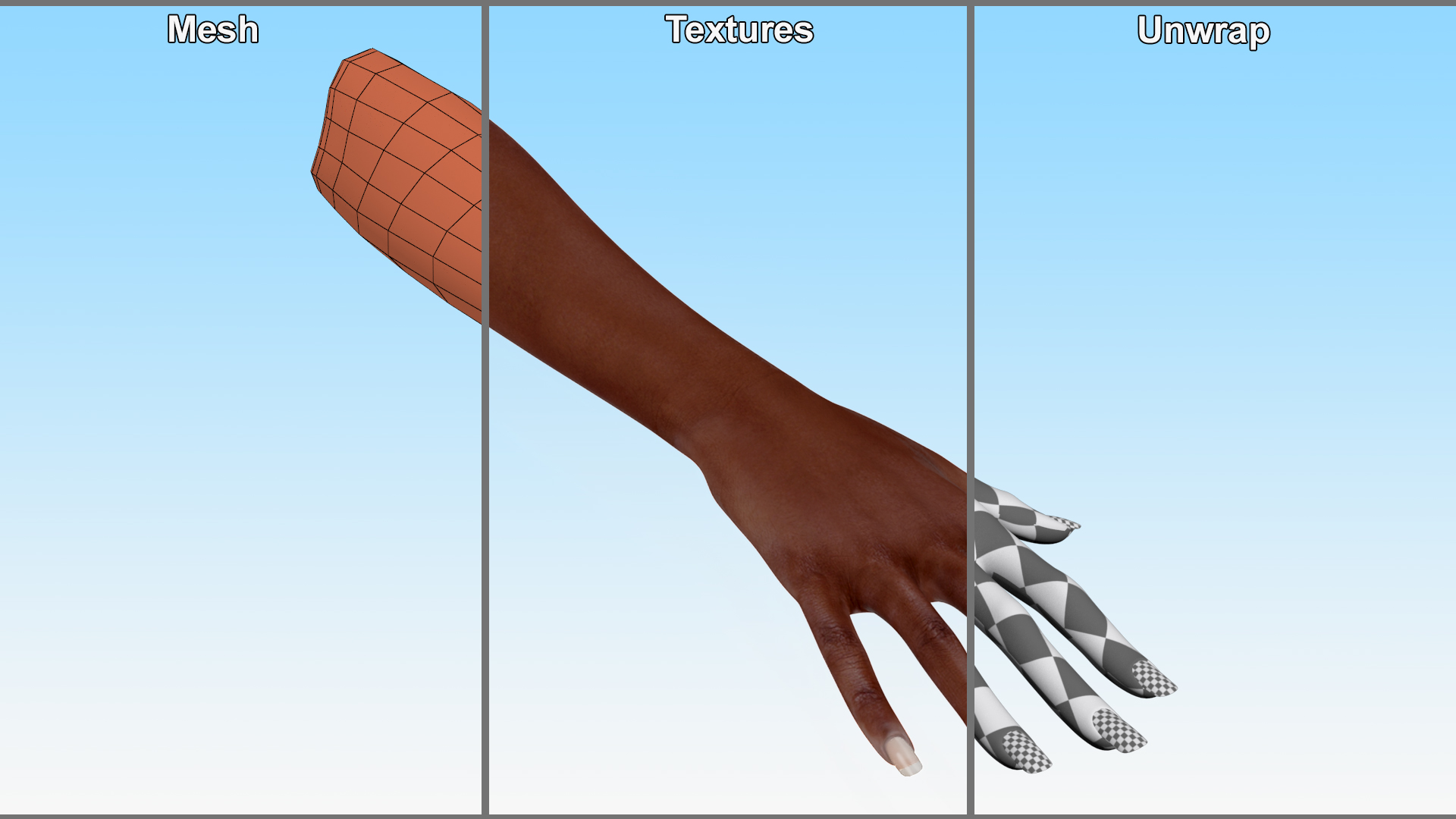 3D Afro American Female Hands Base Pose