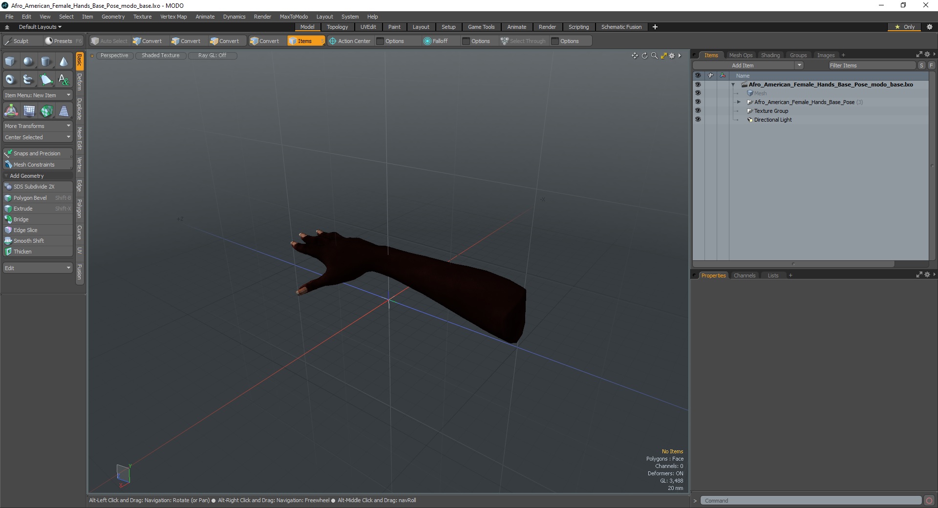 3D Afro American Female Hands Base Pose