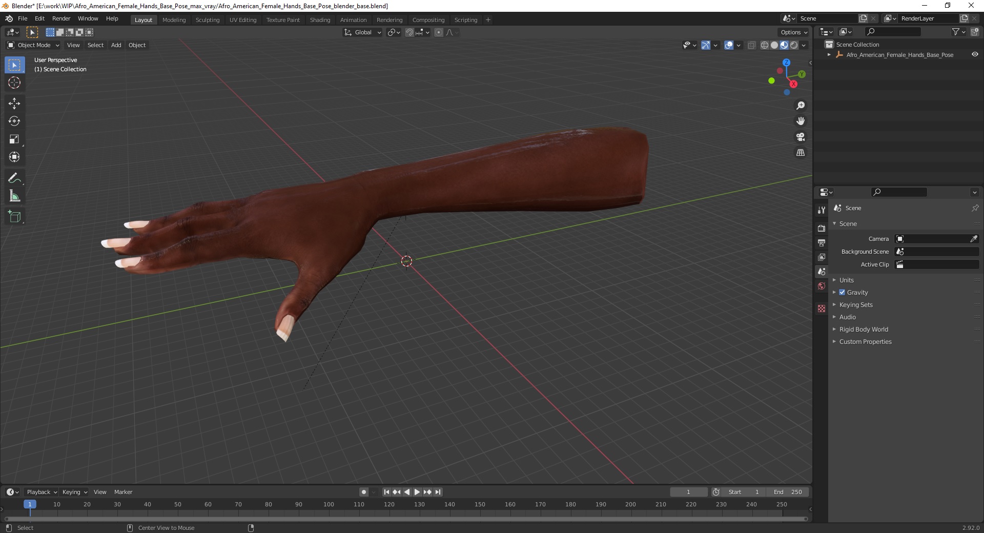 3D Afro American Female Hands Base Pose