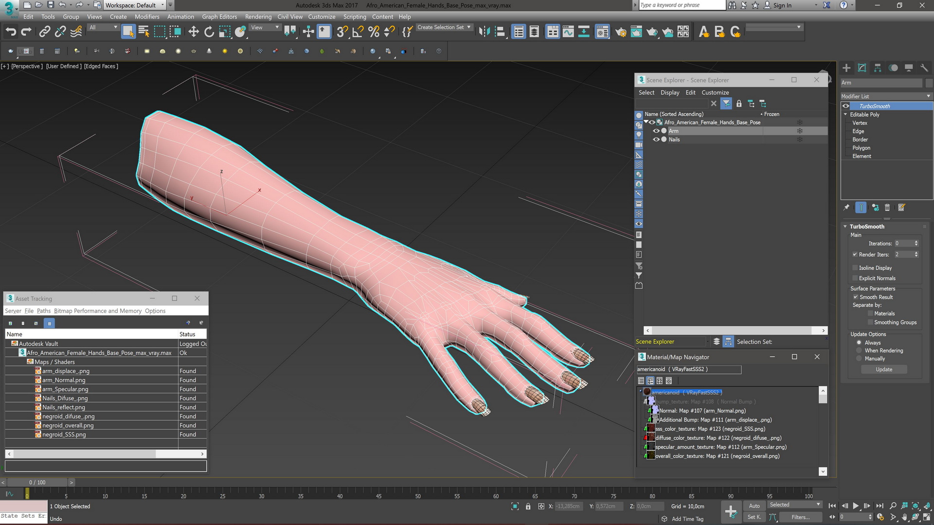 3D Afro American Female Hands Base Pose
