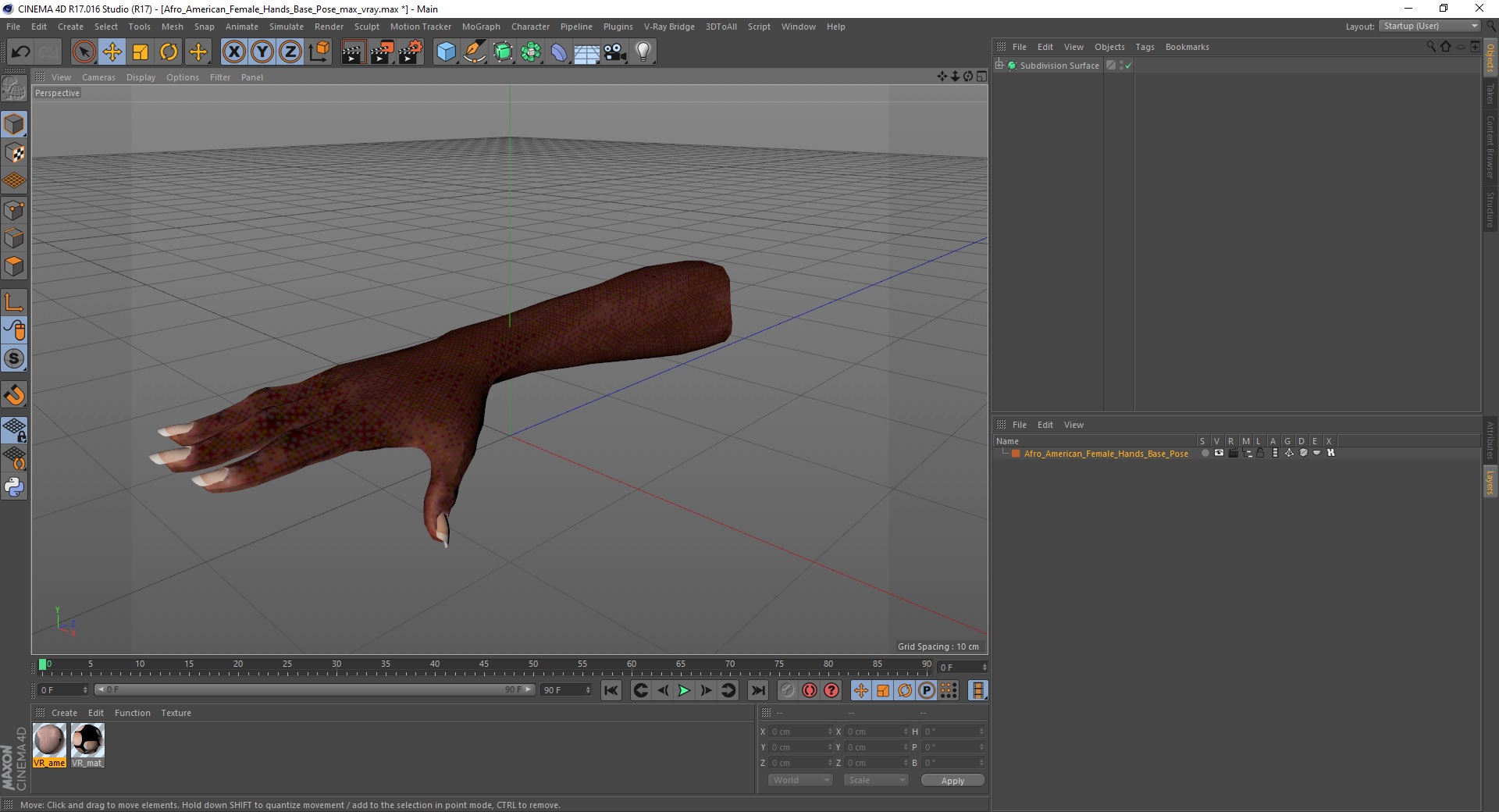 3D Afro American Female Hands Base Pose