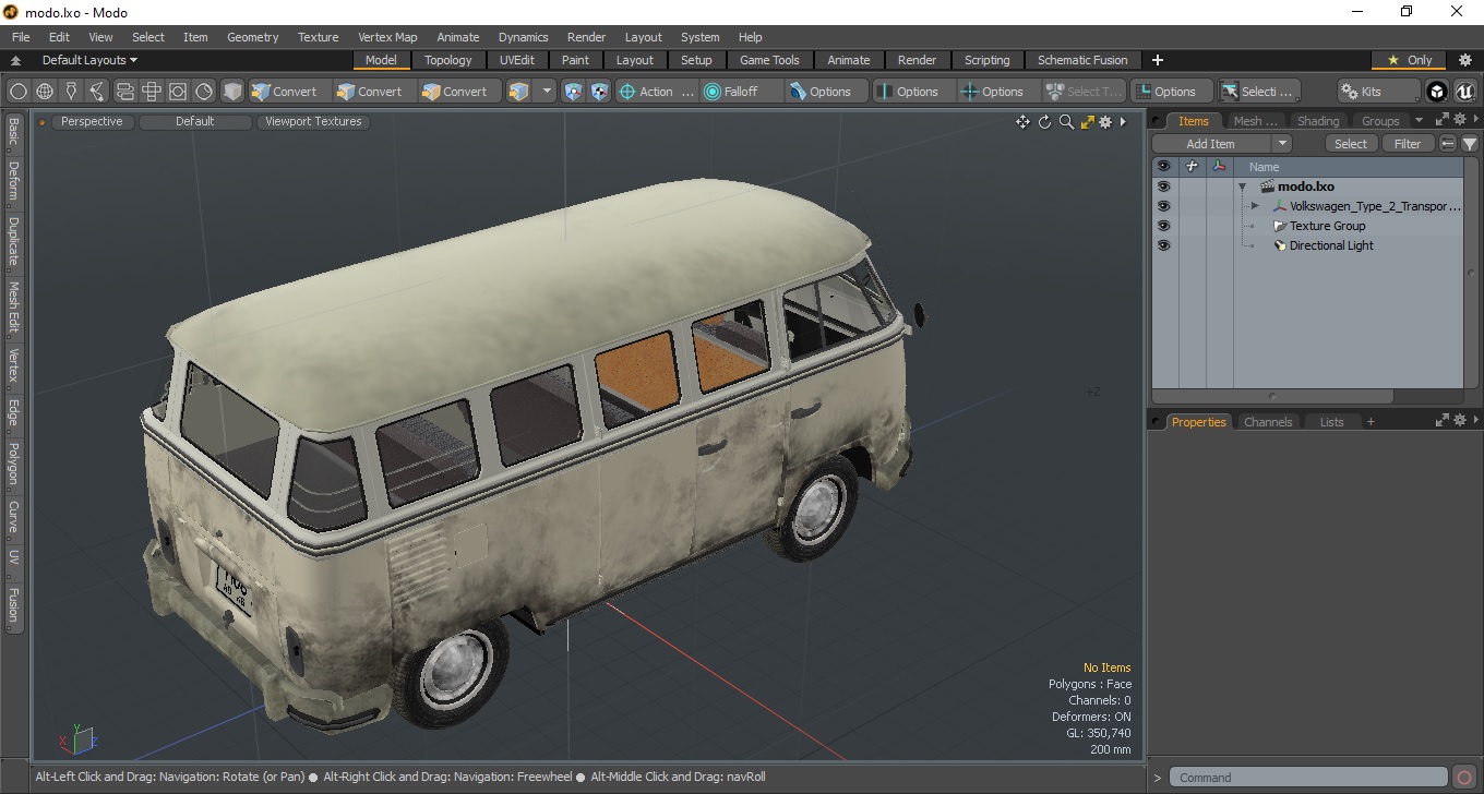 Volkswagen Type 2 Transporter Bus Simple Interior 3D model