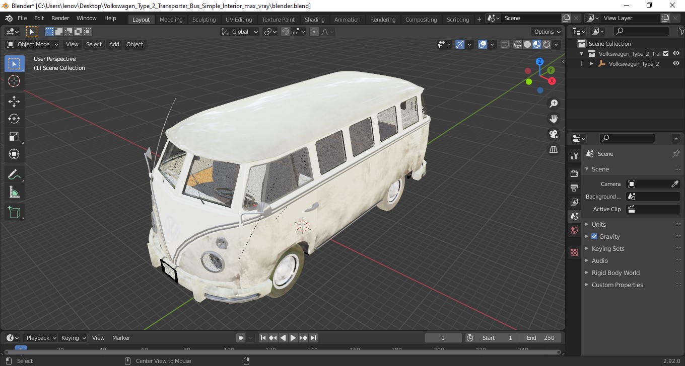 Volkswagen Type 2 Transporter Bus Simple Interior 3D model